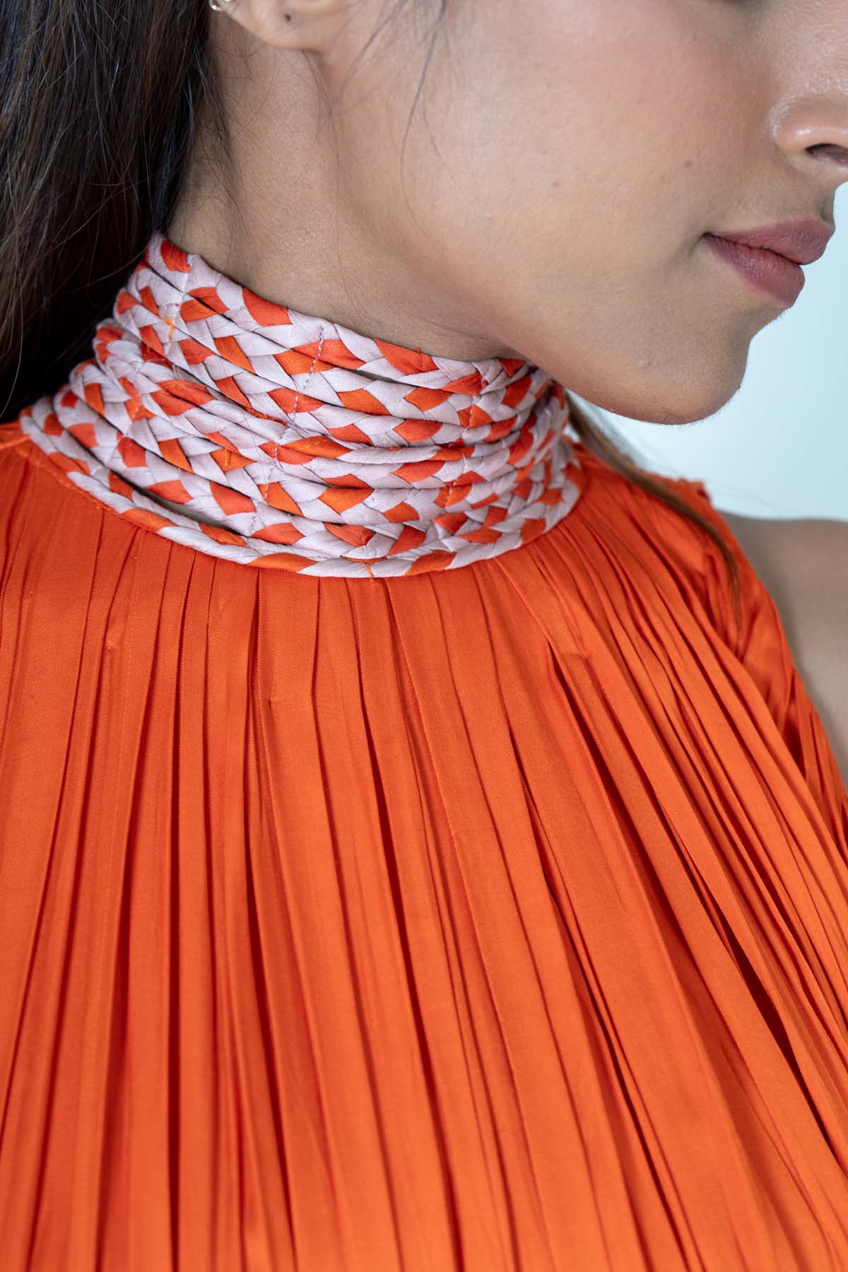 Orange Braid Halter Neck Gown