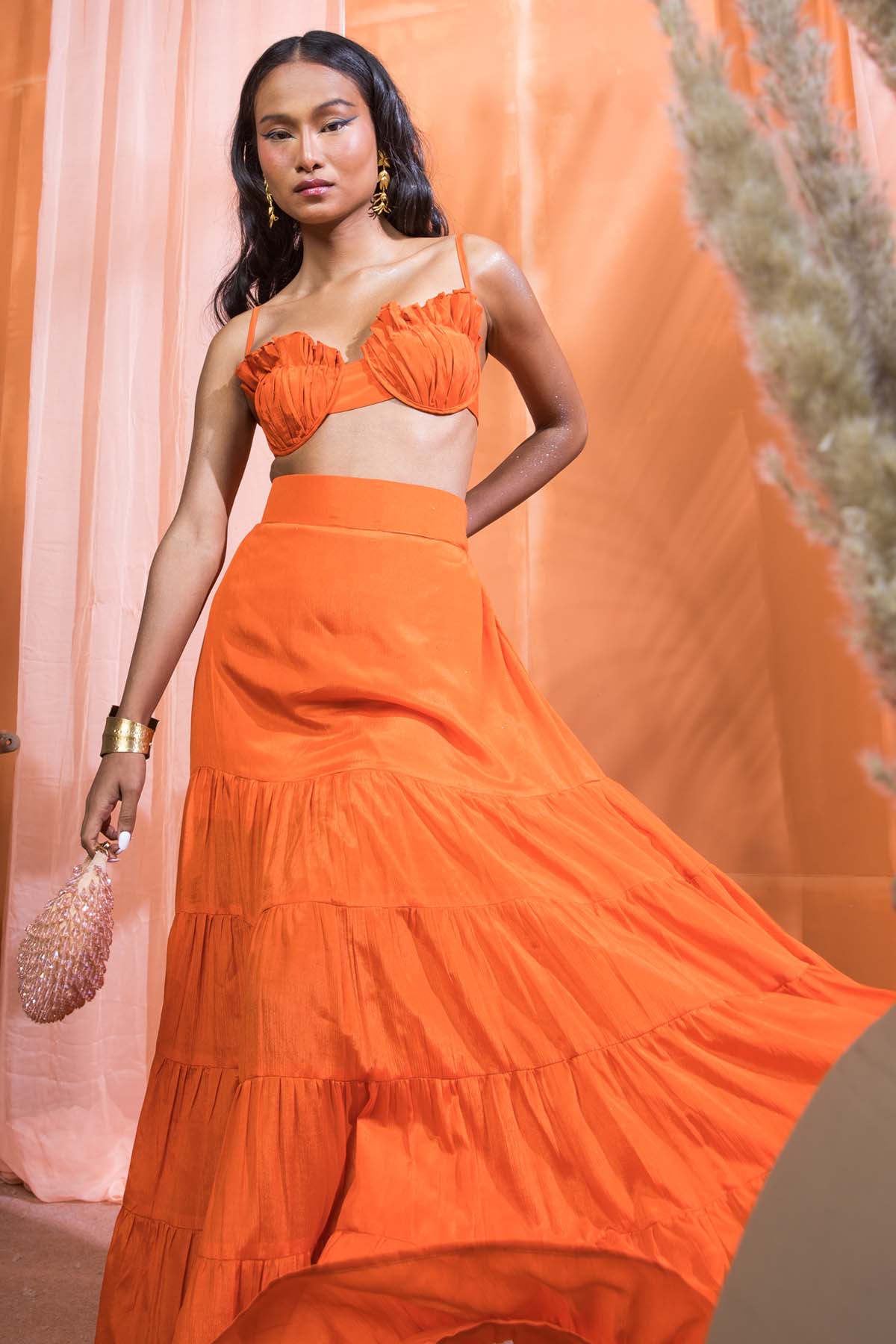 Orange Bralette & Tiered Skirt