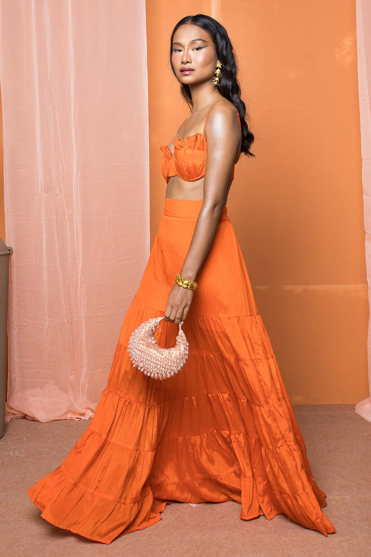 Orange Bralette & Tiered Skirt