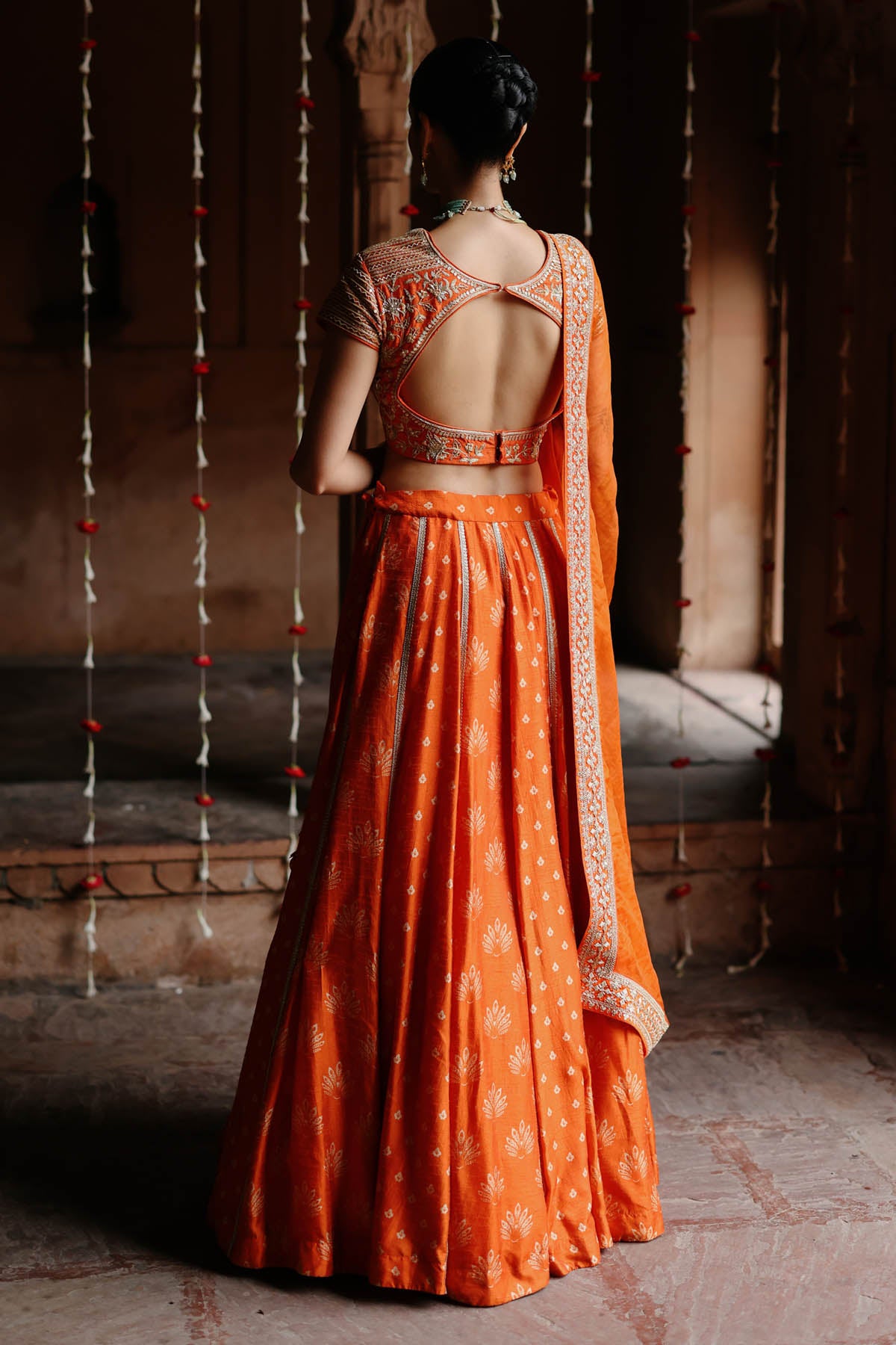 Orange Butti Print Lehenga Set