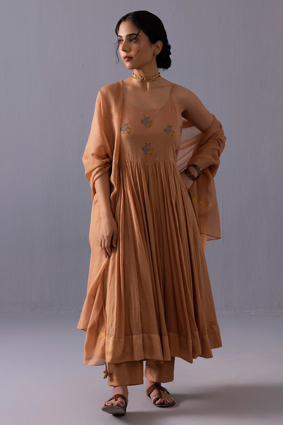 Orange Chanderi Anarkali Set