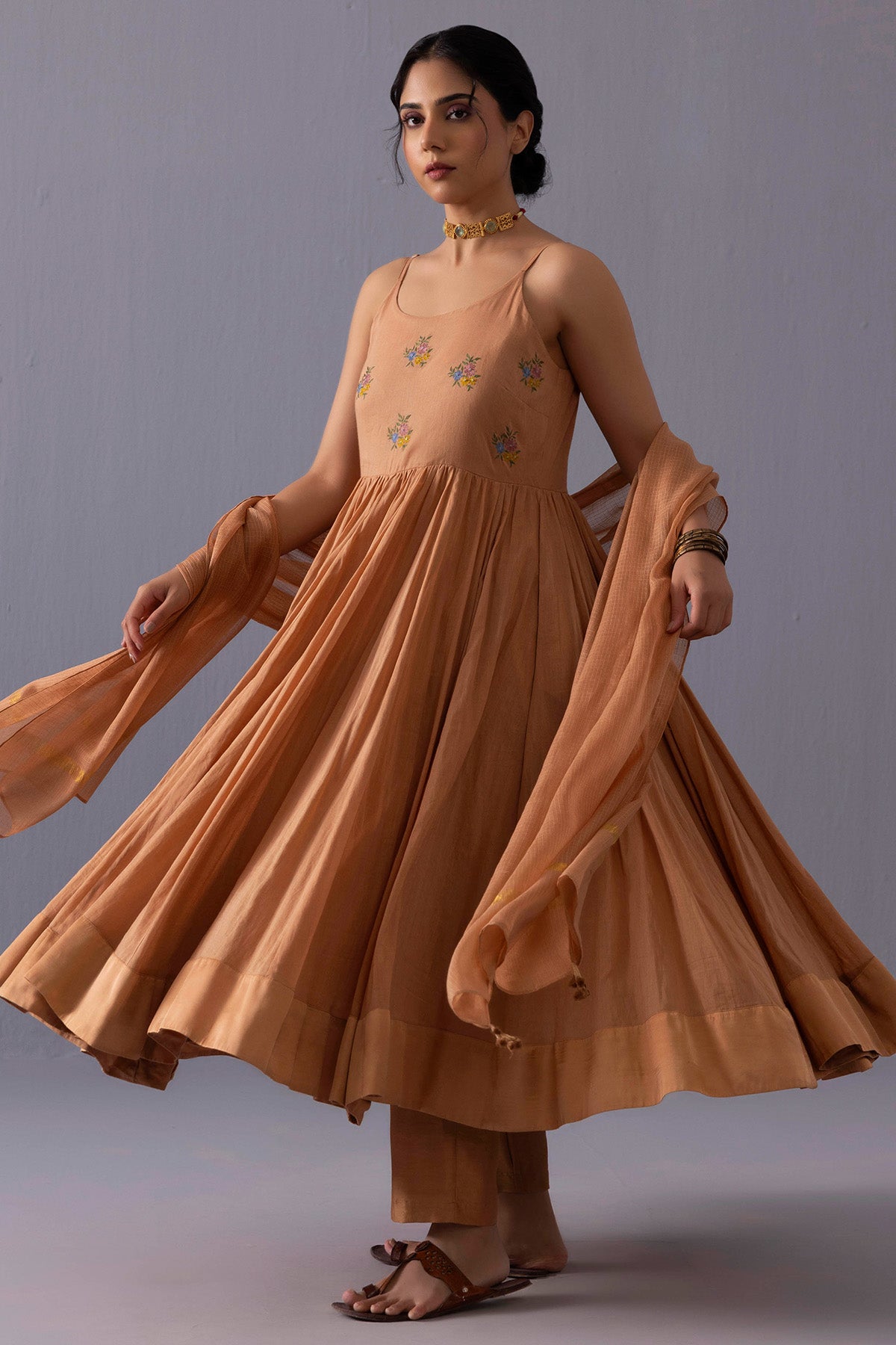 Orange Chanderi Anarkali Set