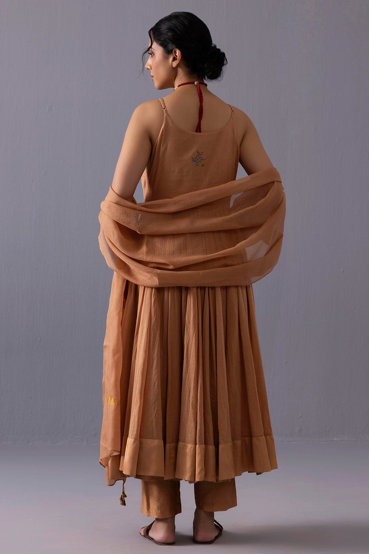 Orange Chanderi Anarkali Set