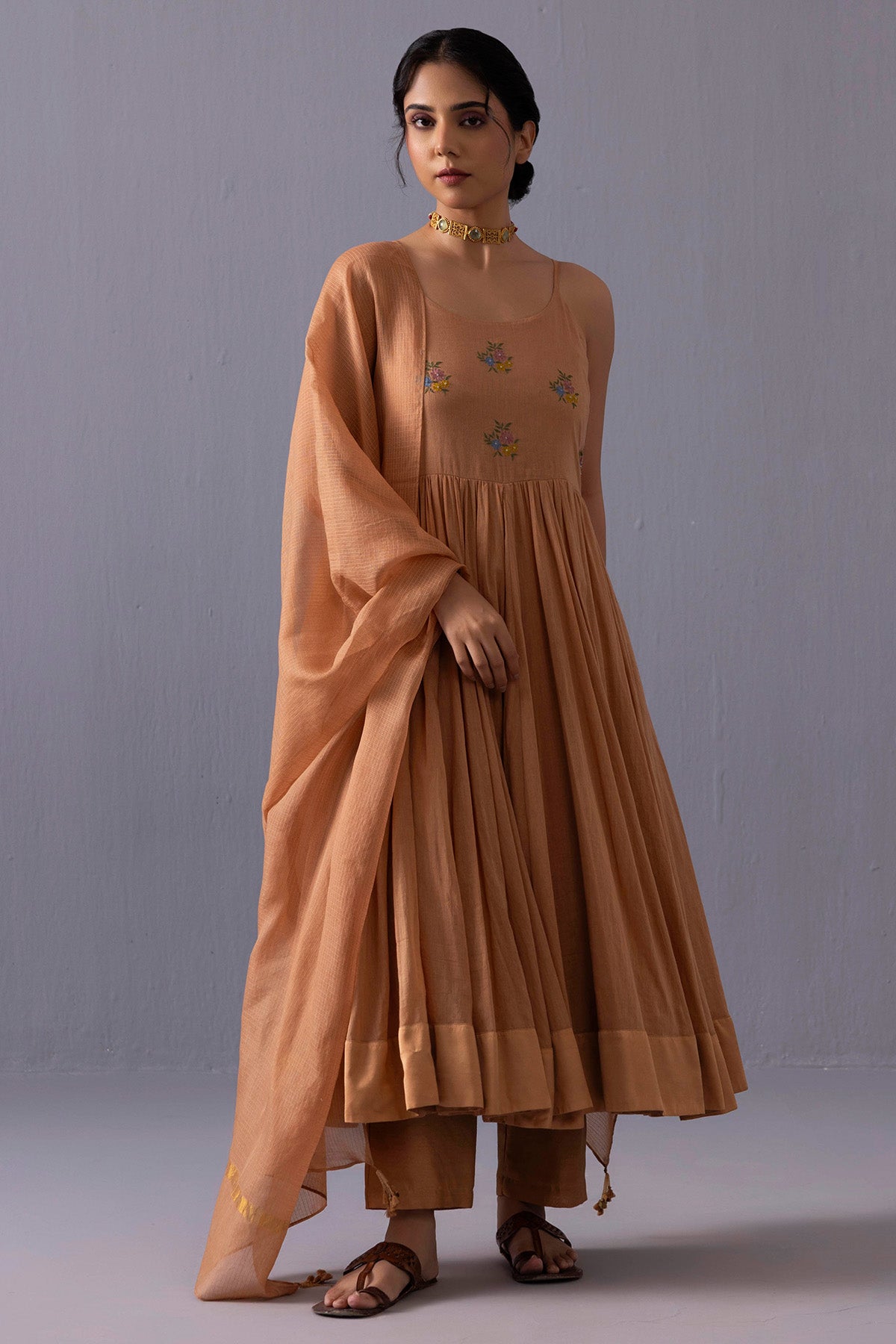 Orange Chanderi Anarkali Set