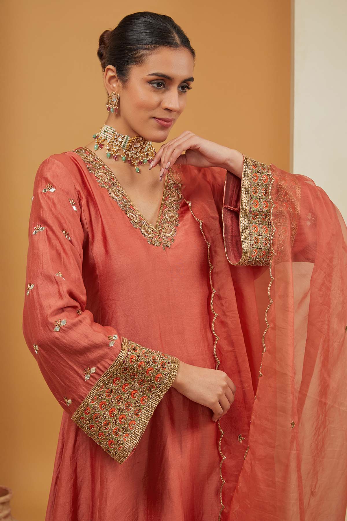 Orange Chanderi Silk Kurta Set