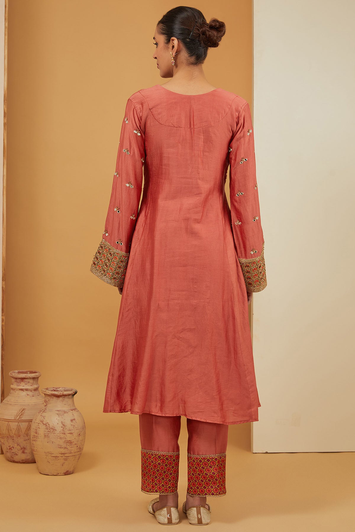 Orange Chanderi Silk Kurta Set