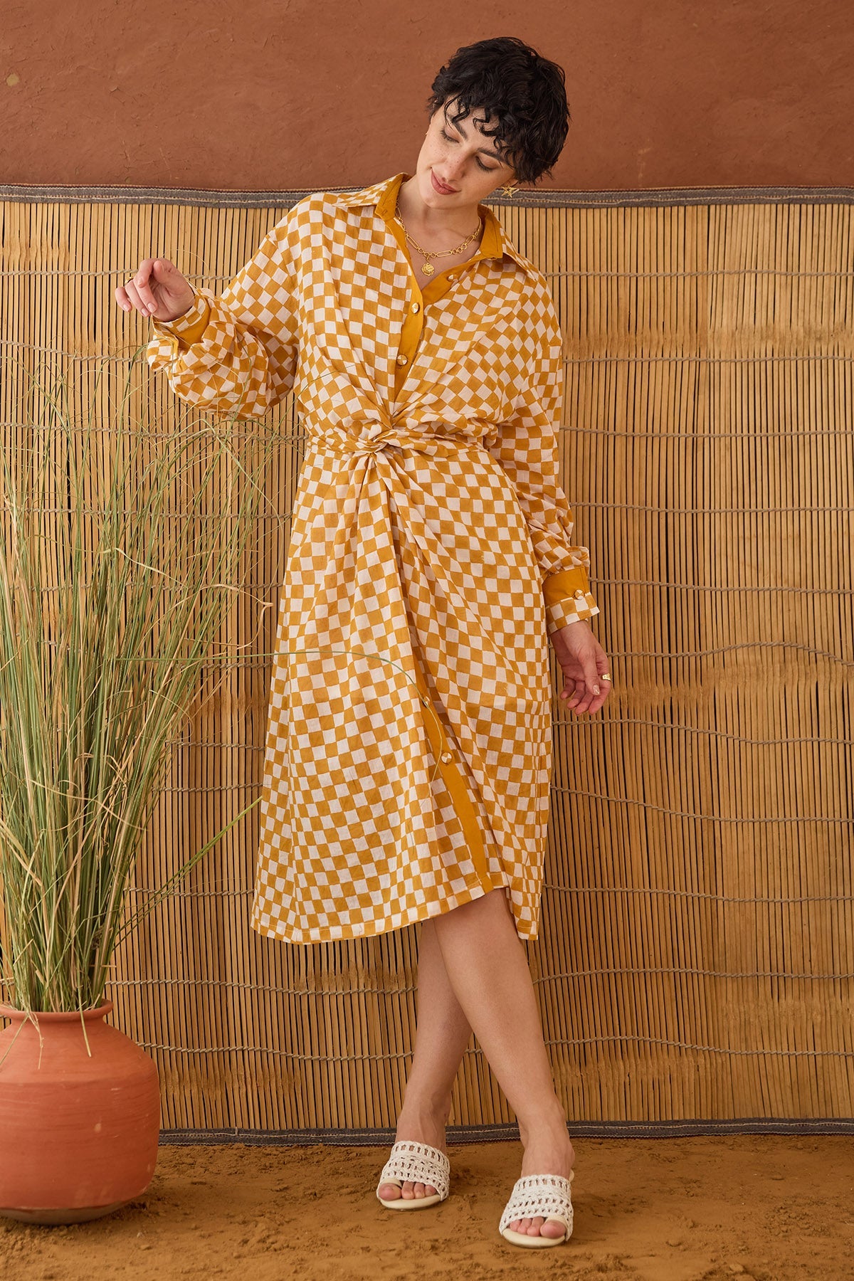 Buy Orange Checks Printed Midi Dress by Taro India for women online at ScrollnShops