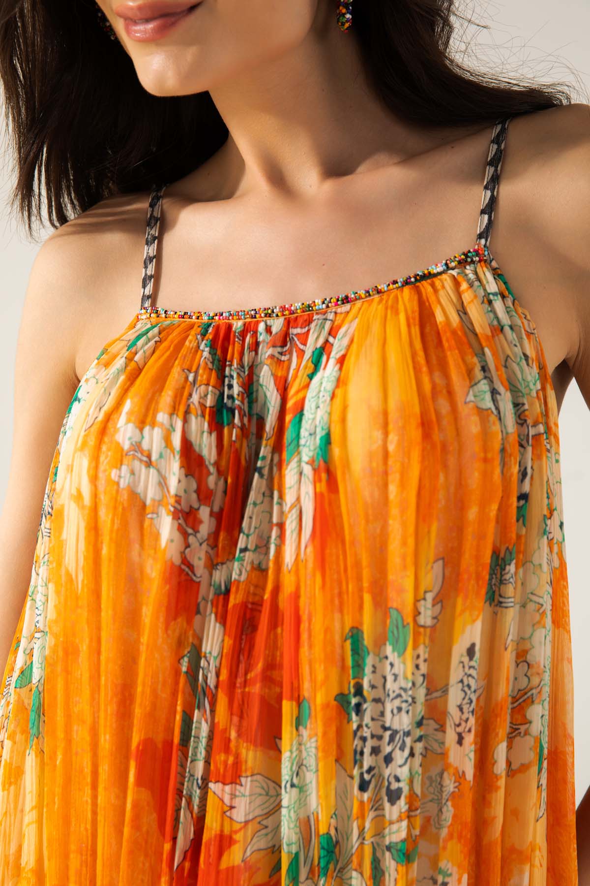Orange Chiffon Cami Midi Dress