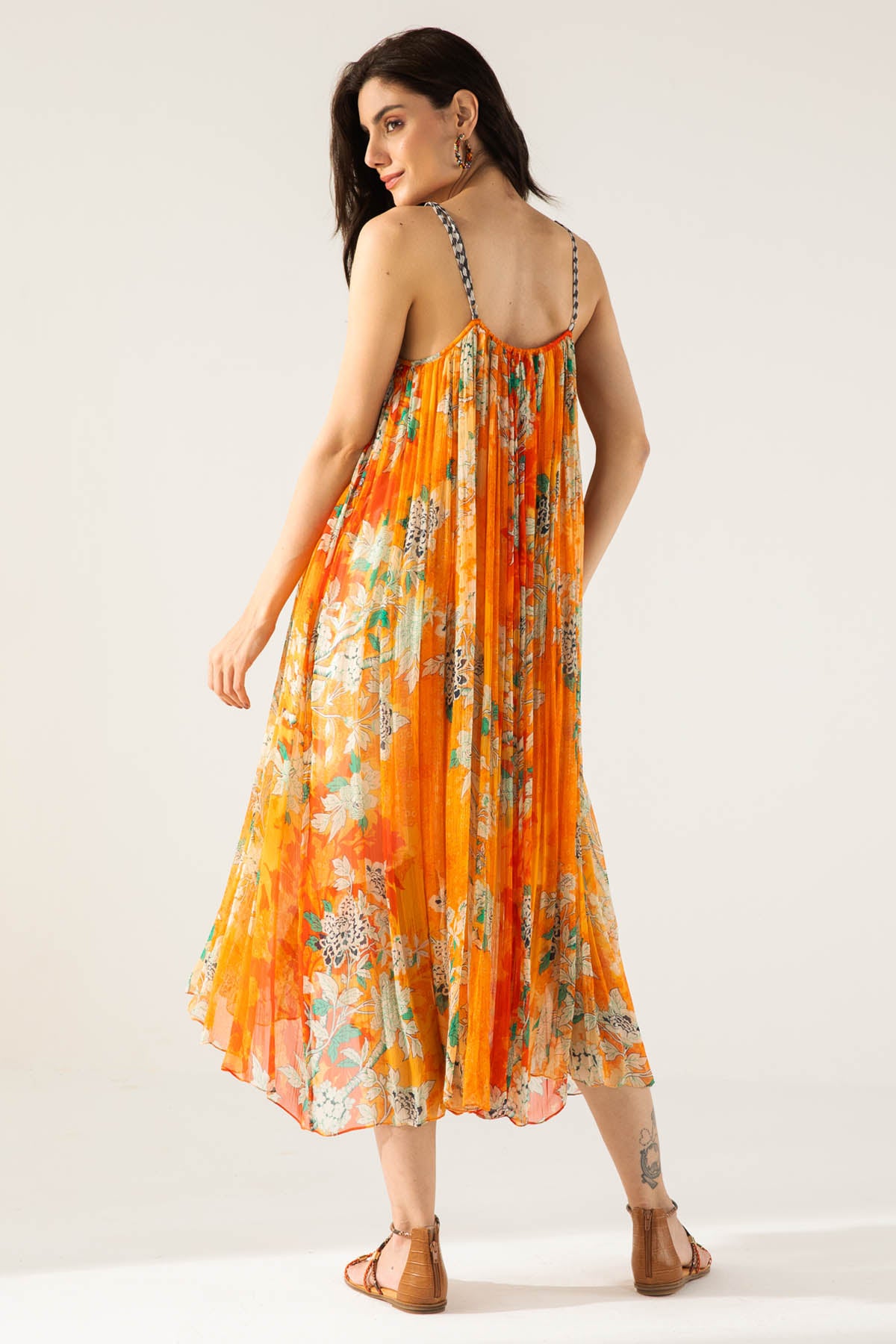 Orange Chiffon Cami Midi Dress