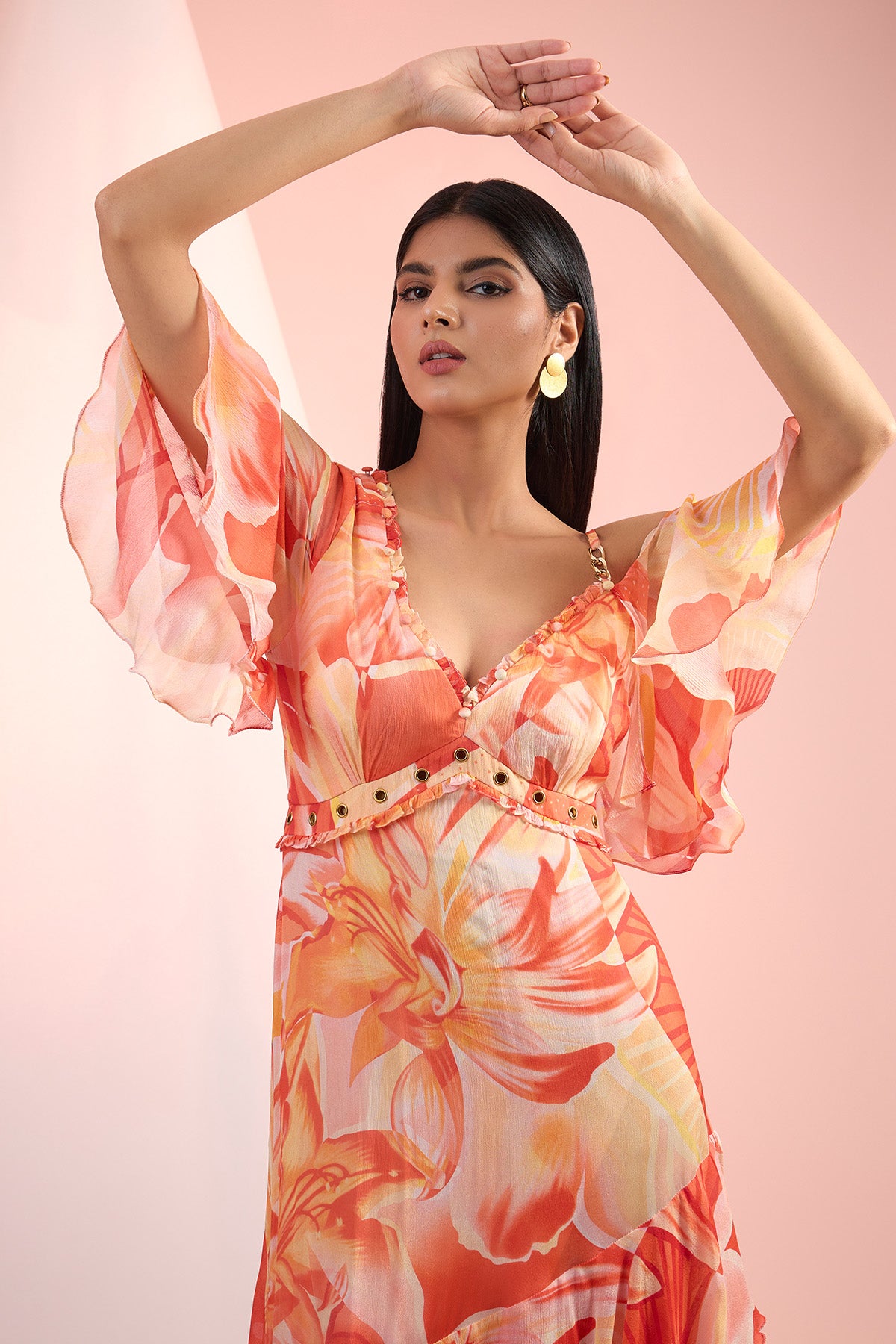 Orange Chiffon Layered Dress