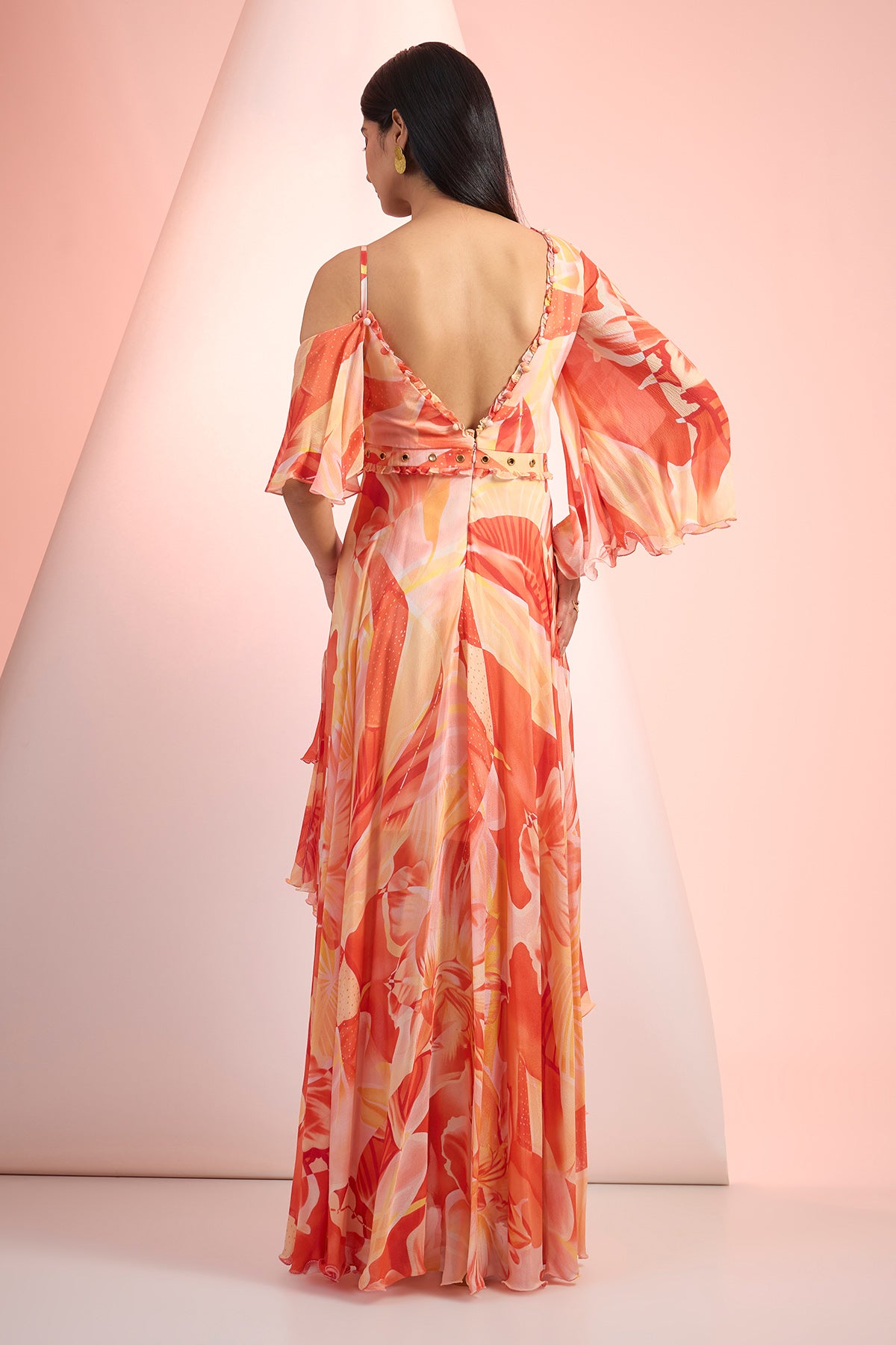 Orange Chiffon Layered Dress