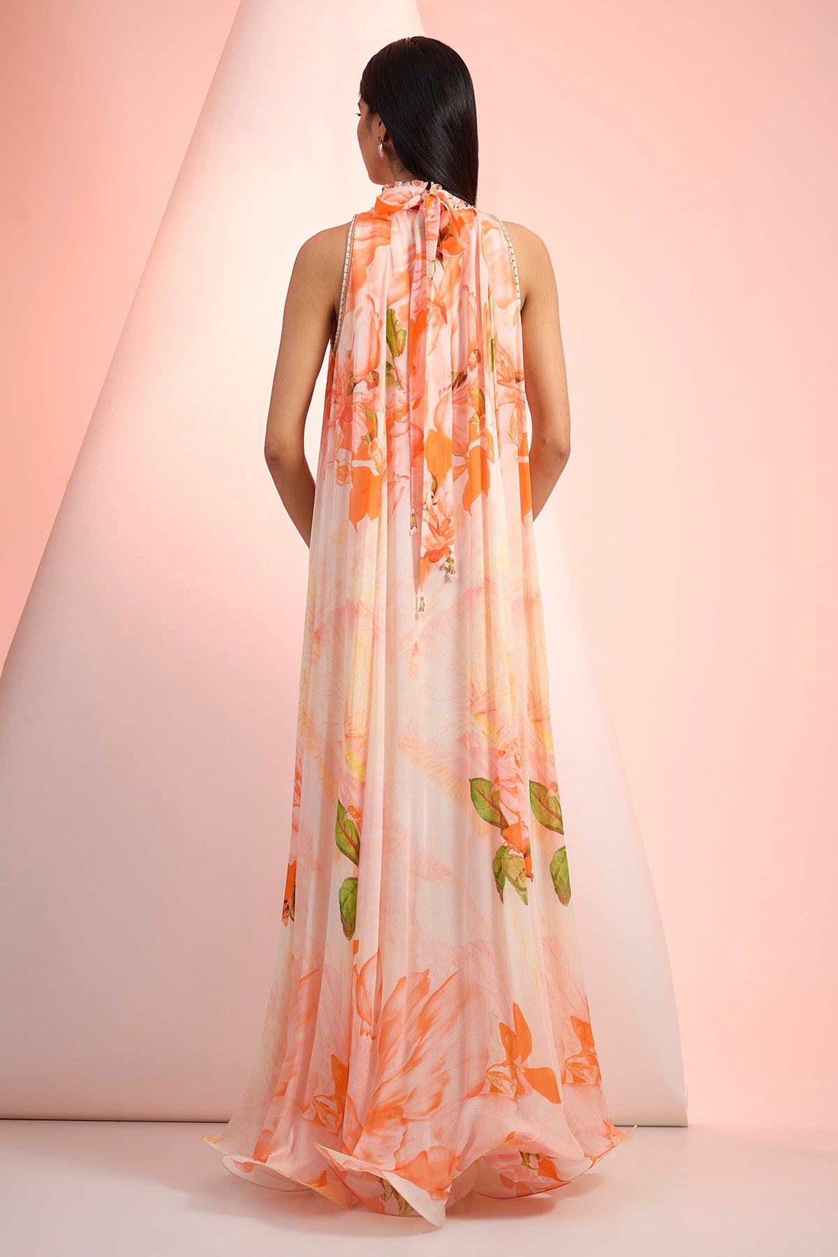 Orange Chiffon Pintuck Dress