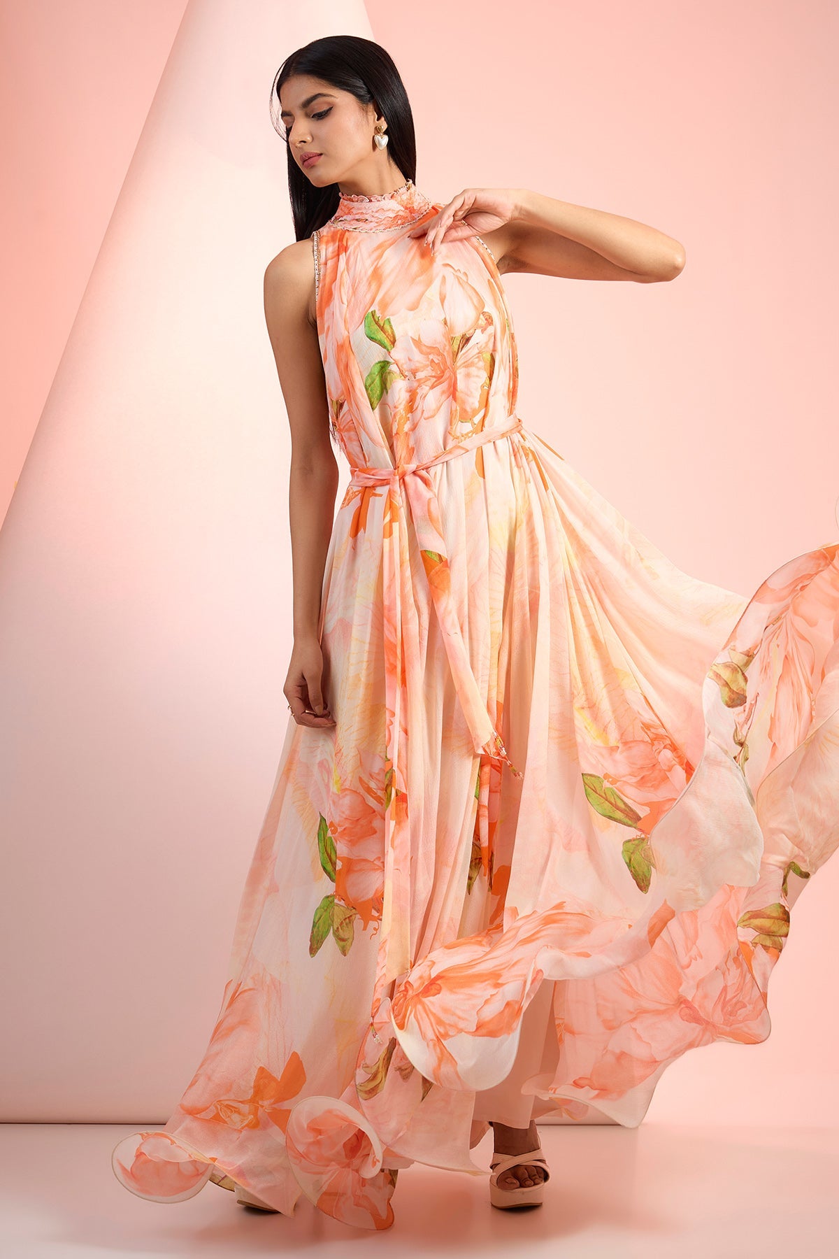 Buy Orange Chiffon Pintuck Dress by Mandira Wirk for Women online at ScrollnShops