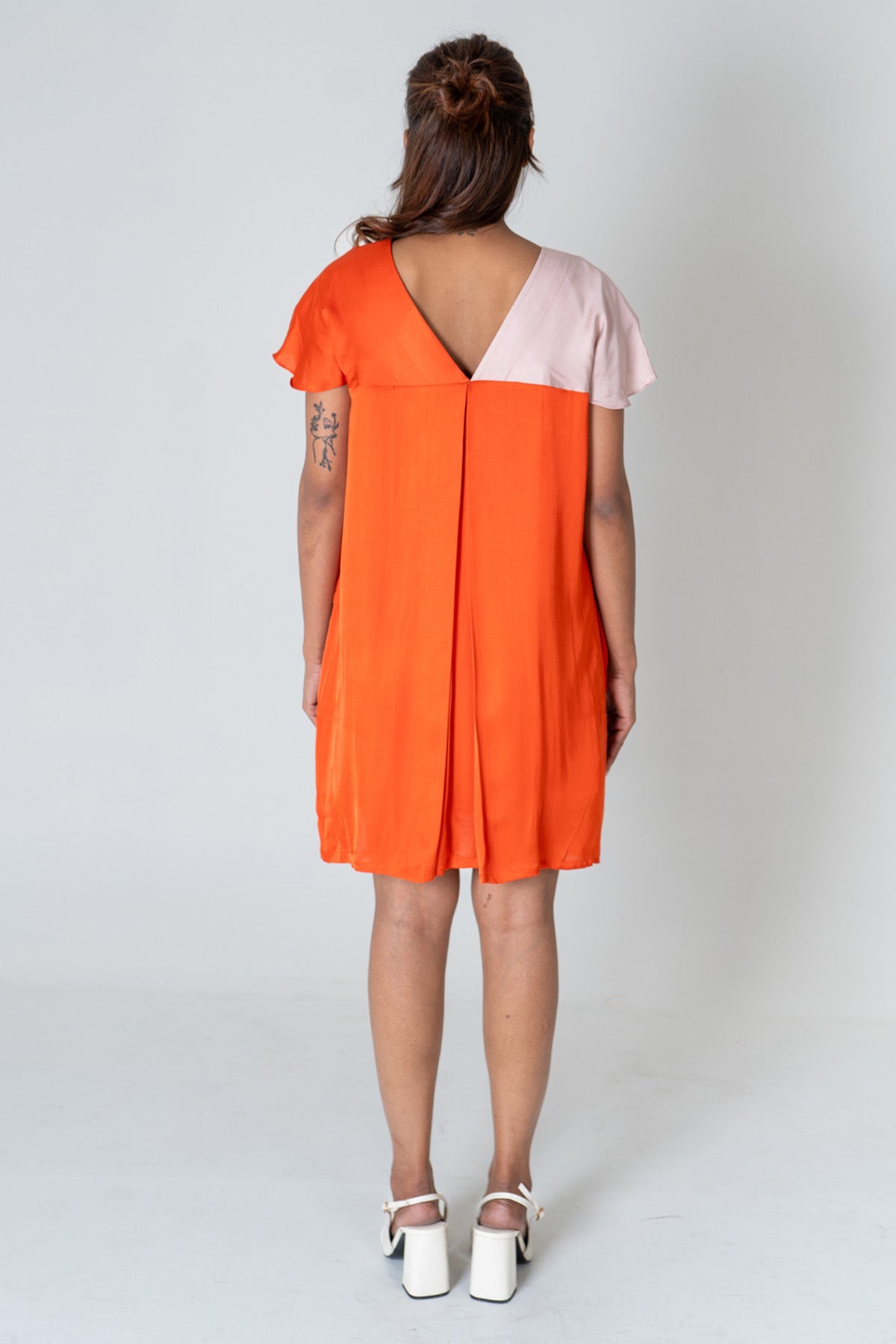 Orange Colorblock V-Neck Dress