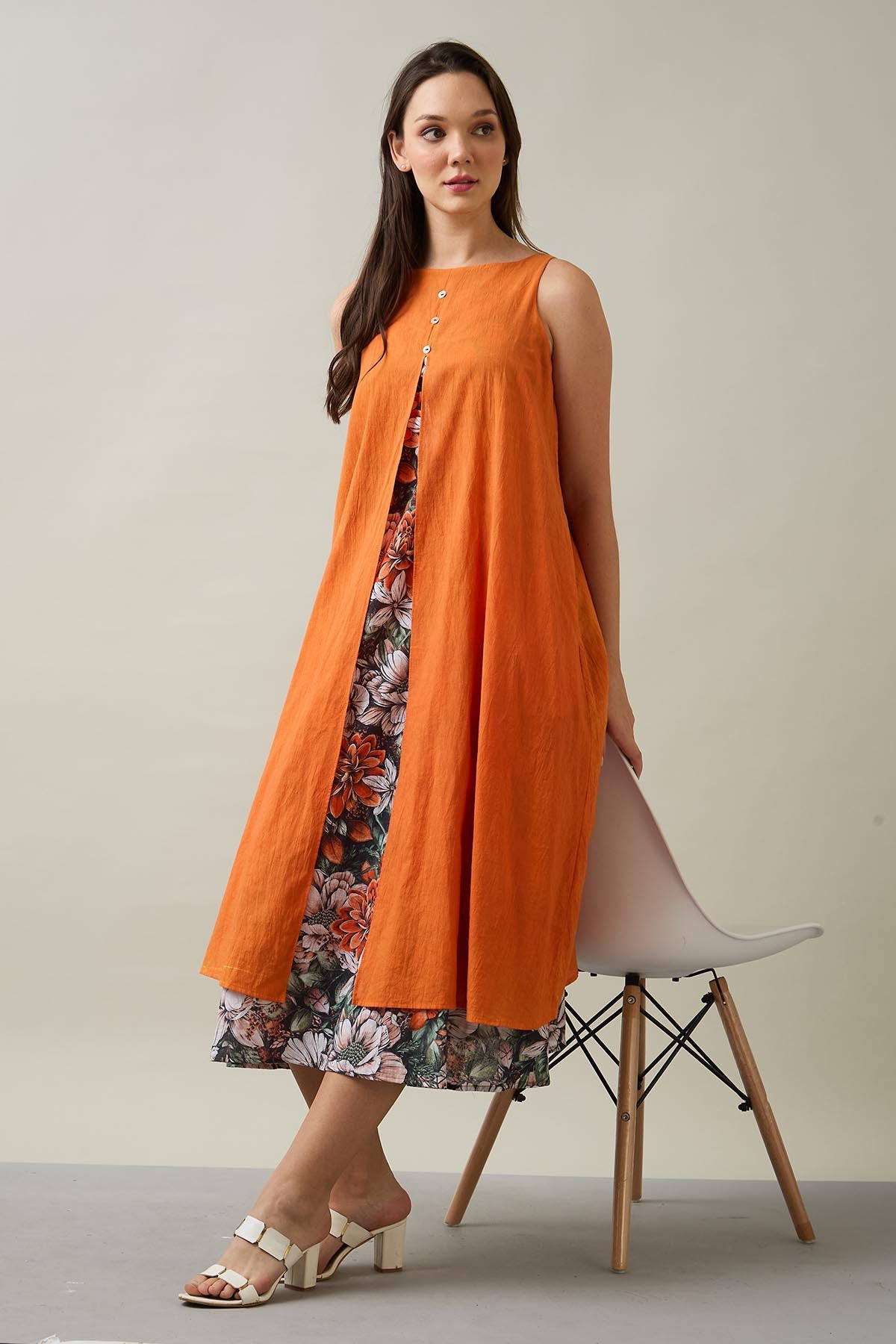 Buy Orange Cotton Front Open Dress by SNEHA B for women online at ScrollnShops