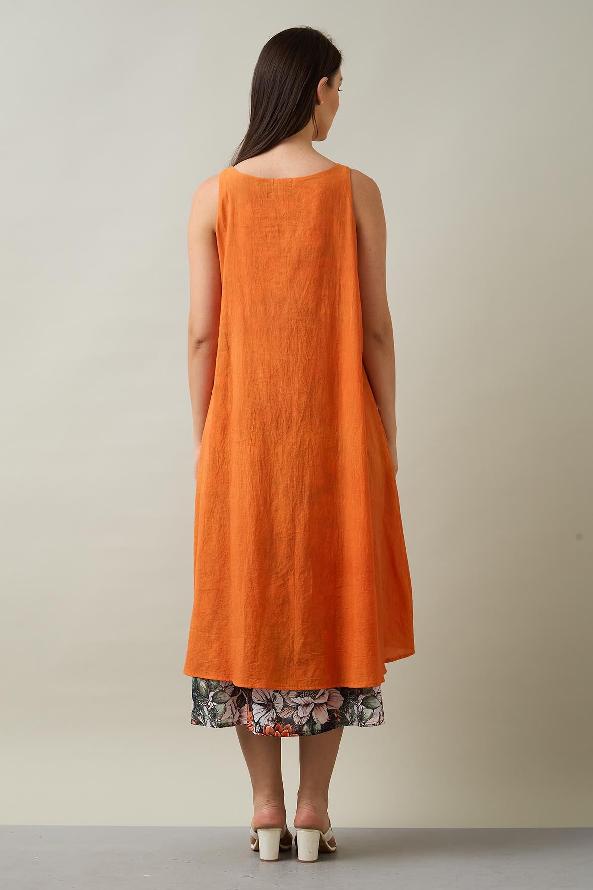 Orange Cotton Front Open Dress