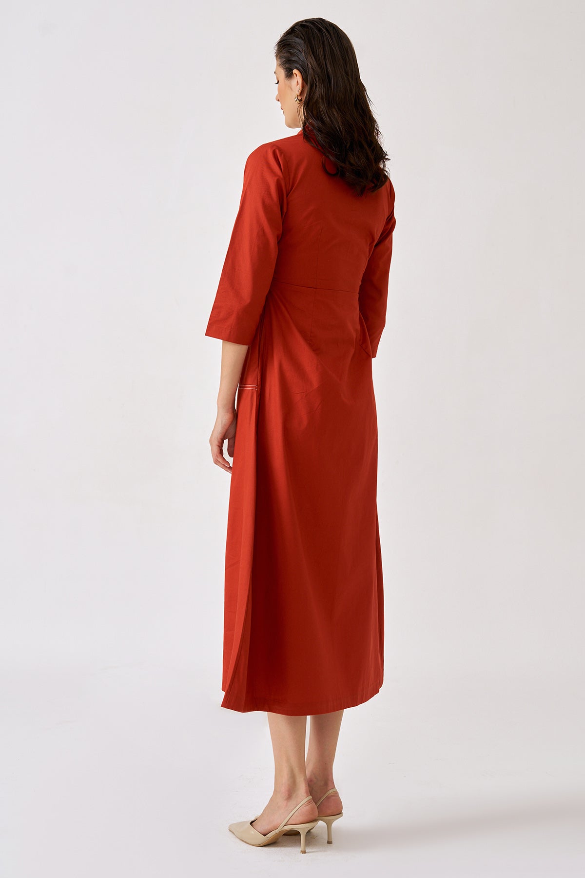 Orange Cotton Front Zip Dress