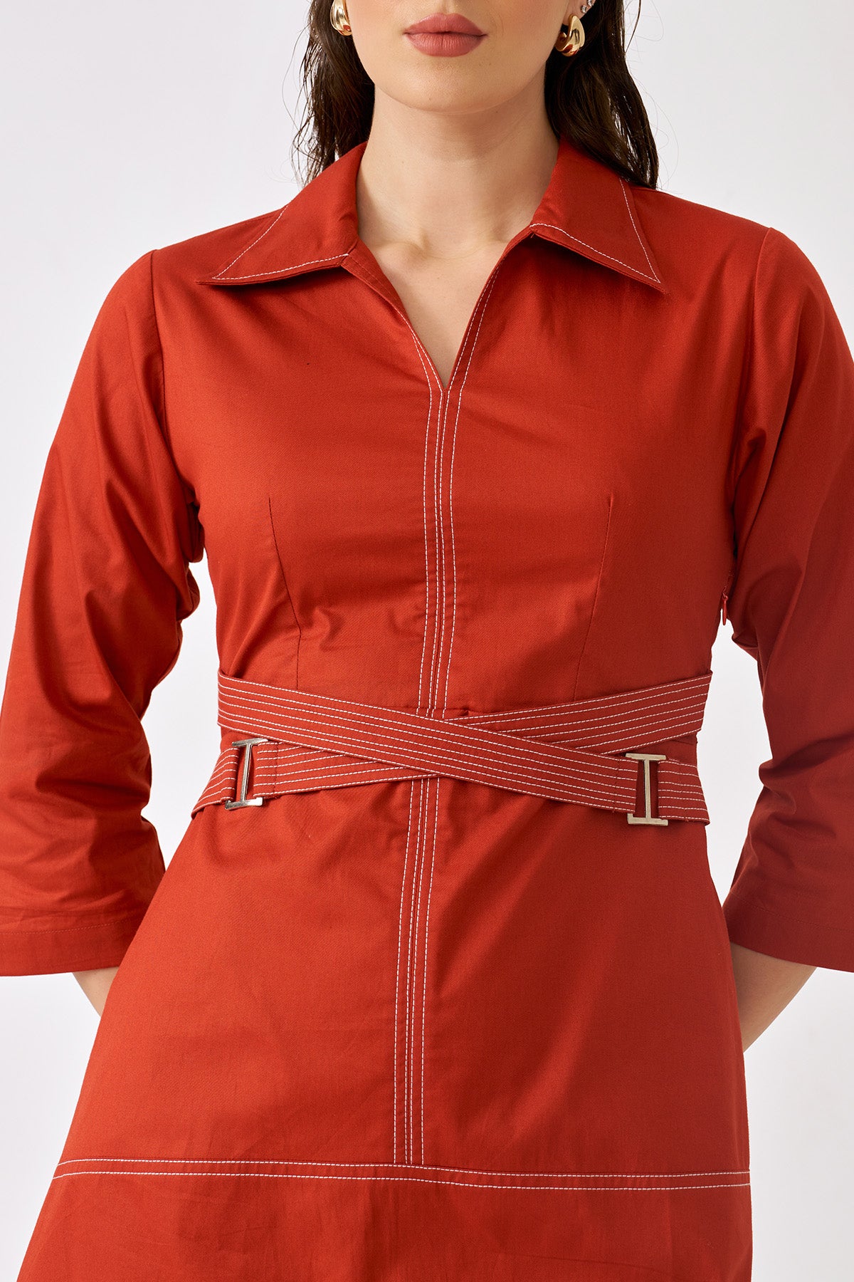 Orange Cotton Front Zip Dress