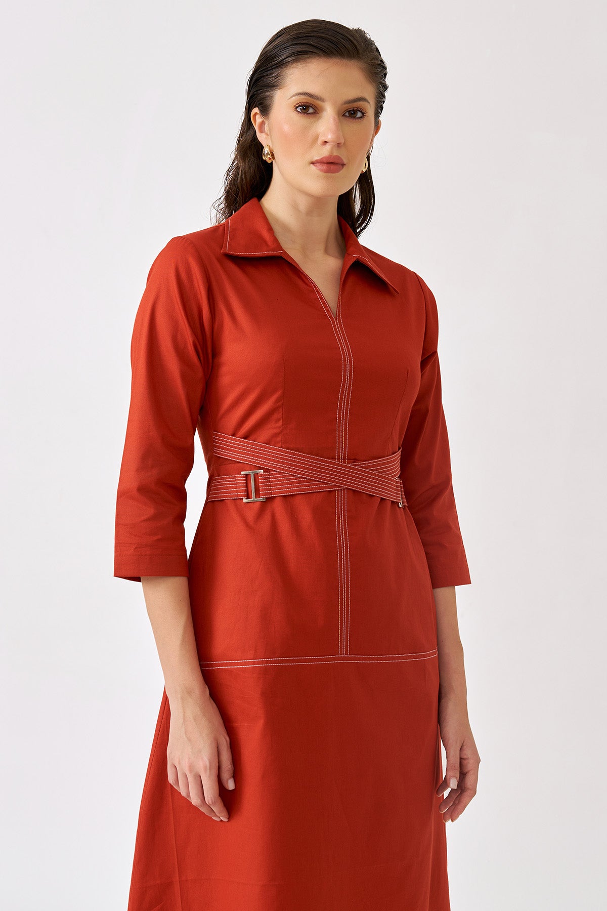 Orange Cotton Front Zip Dress