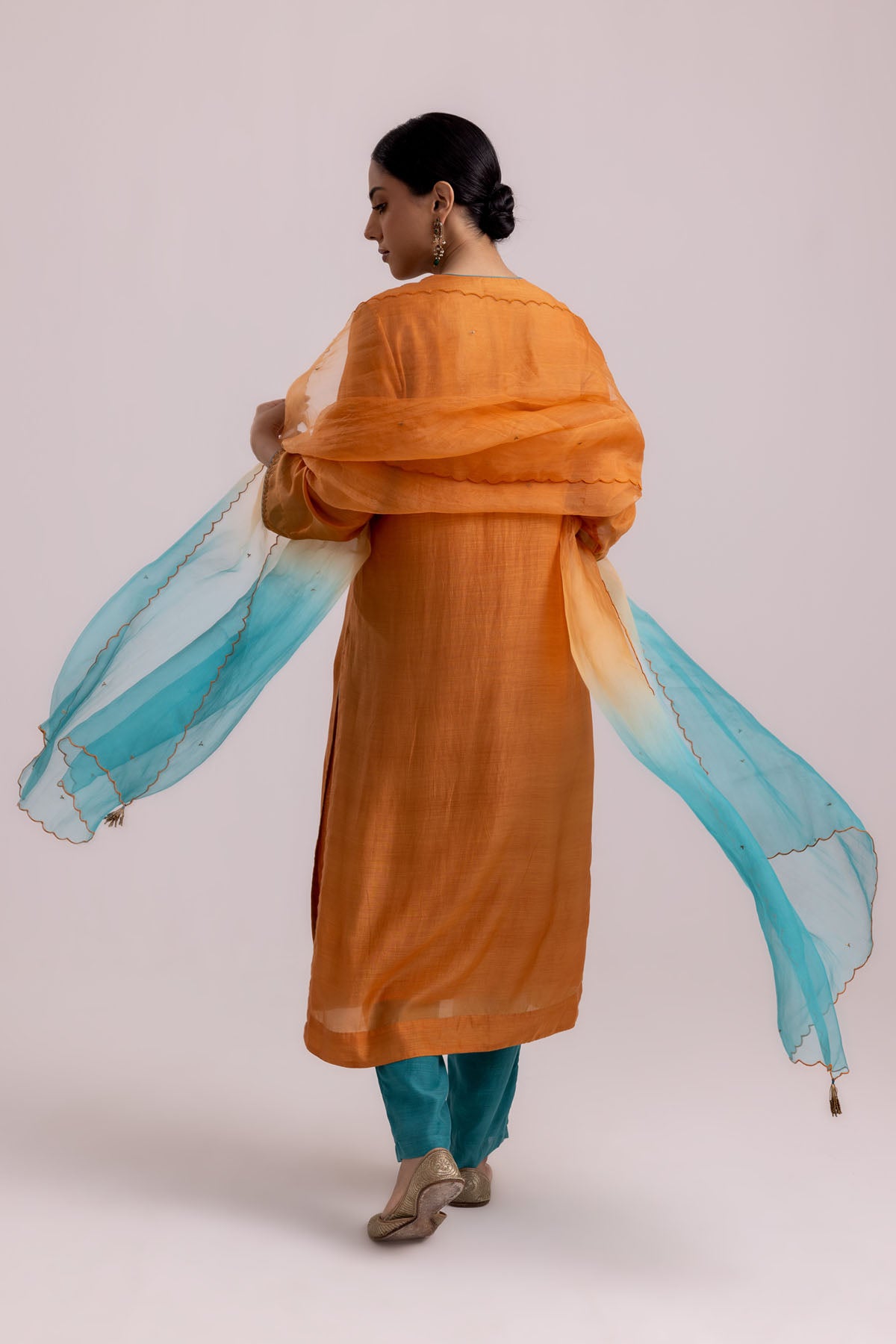 Orange Cotton Silk Kurta & Pants