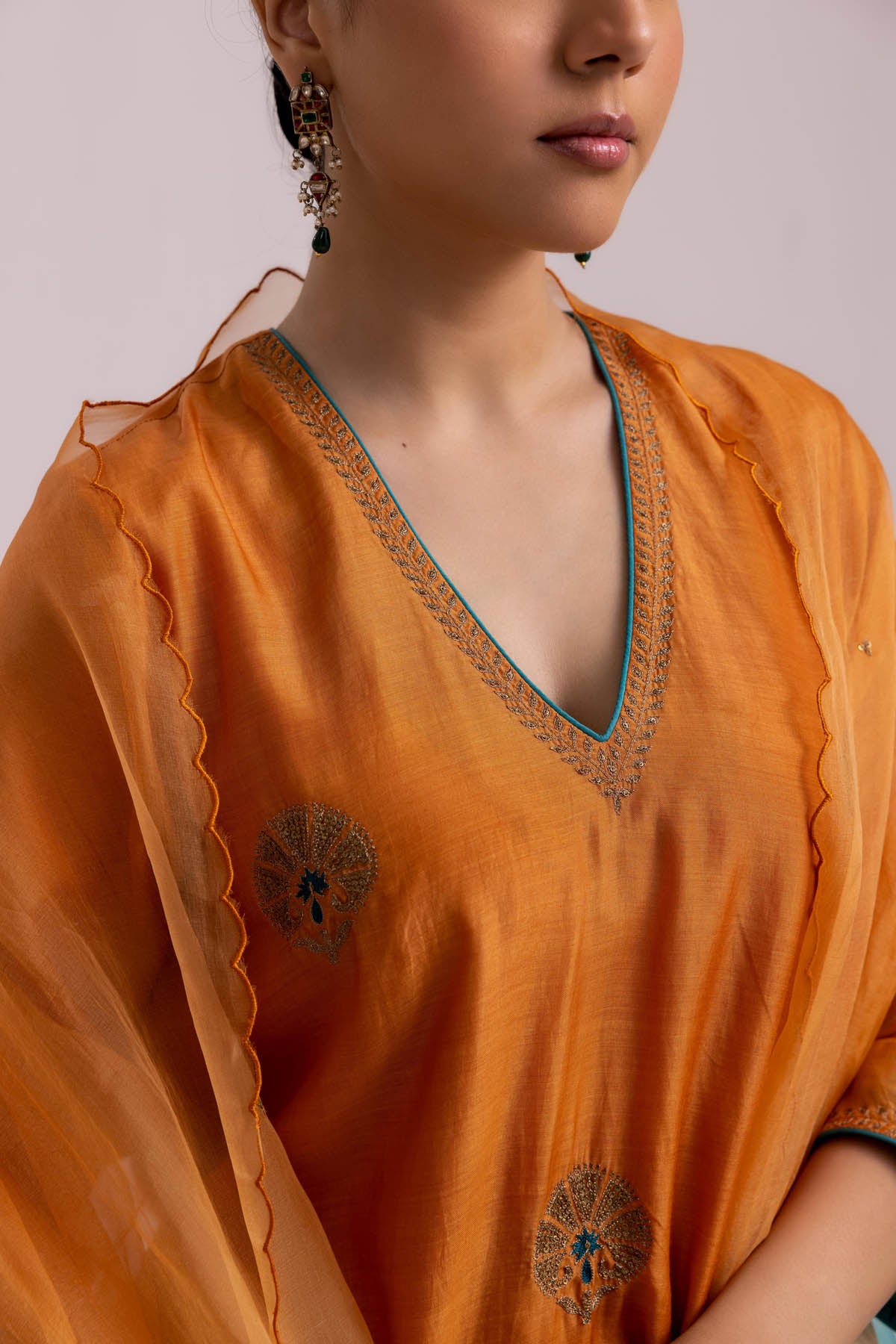 Orange Cotton Silk Kurta & Pants