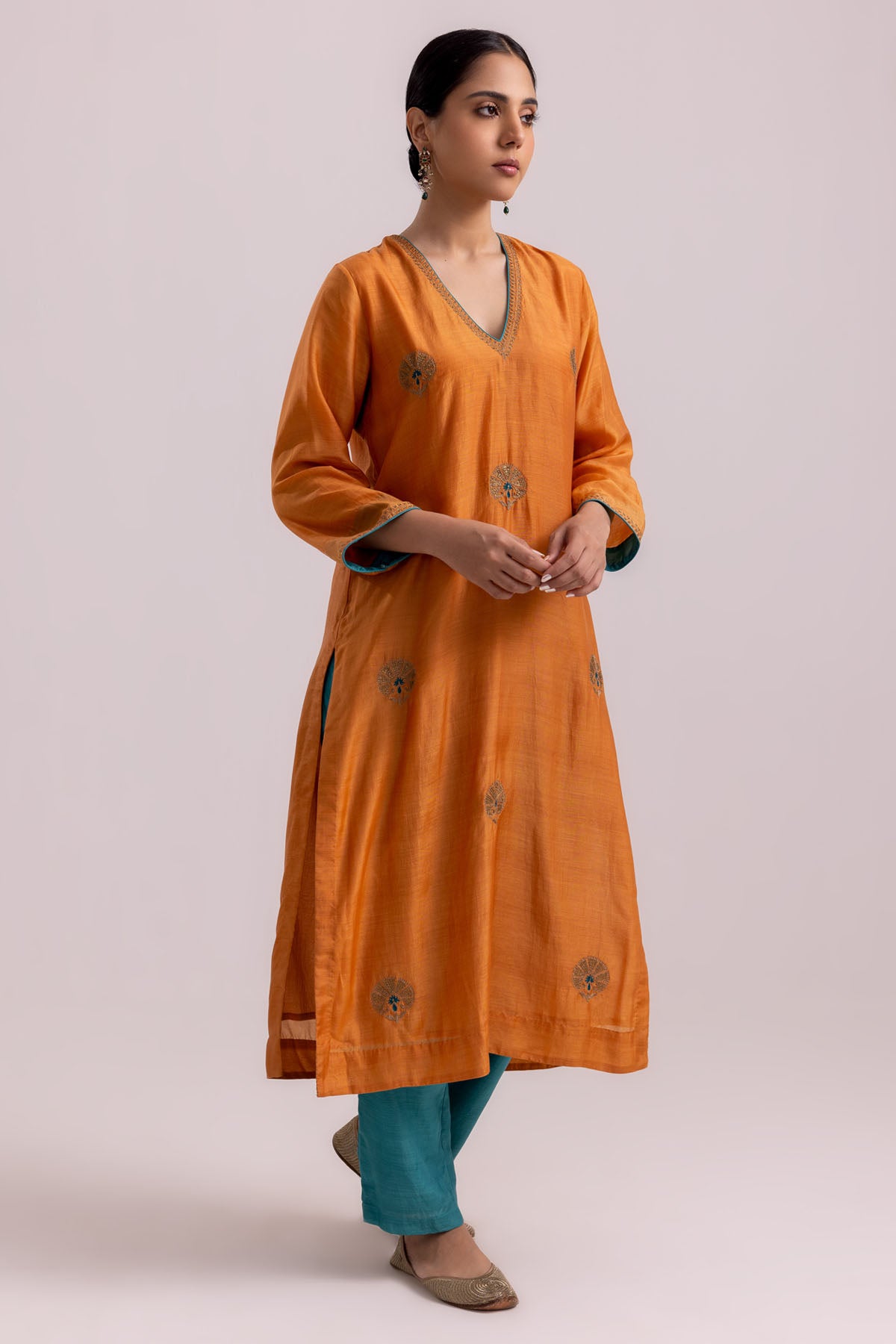 Orange Cotton Silk Kurta & Pants