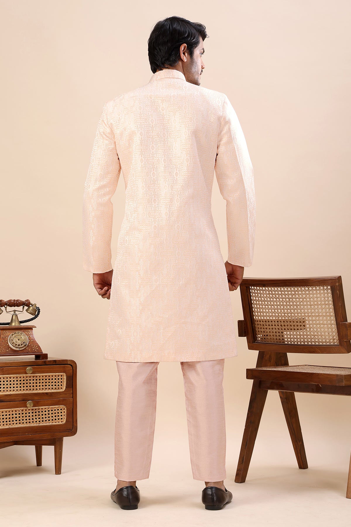 Orange Cotton Silk Sherwani Set