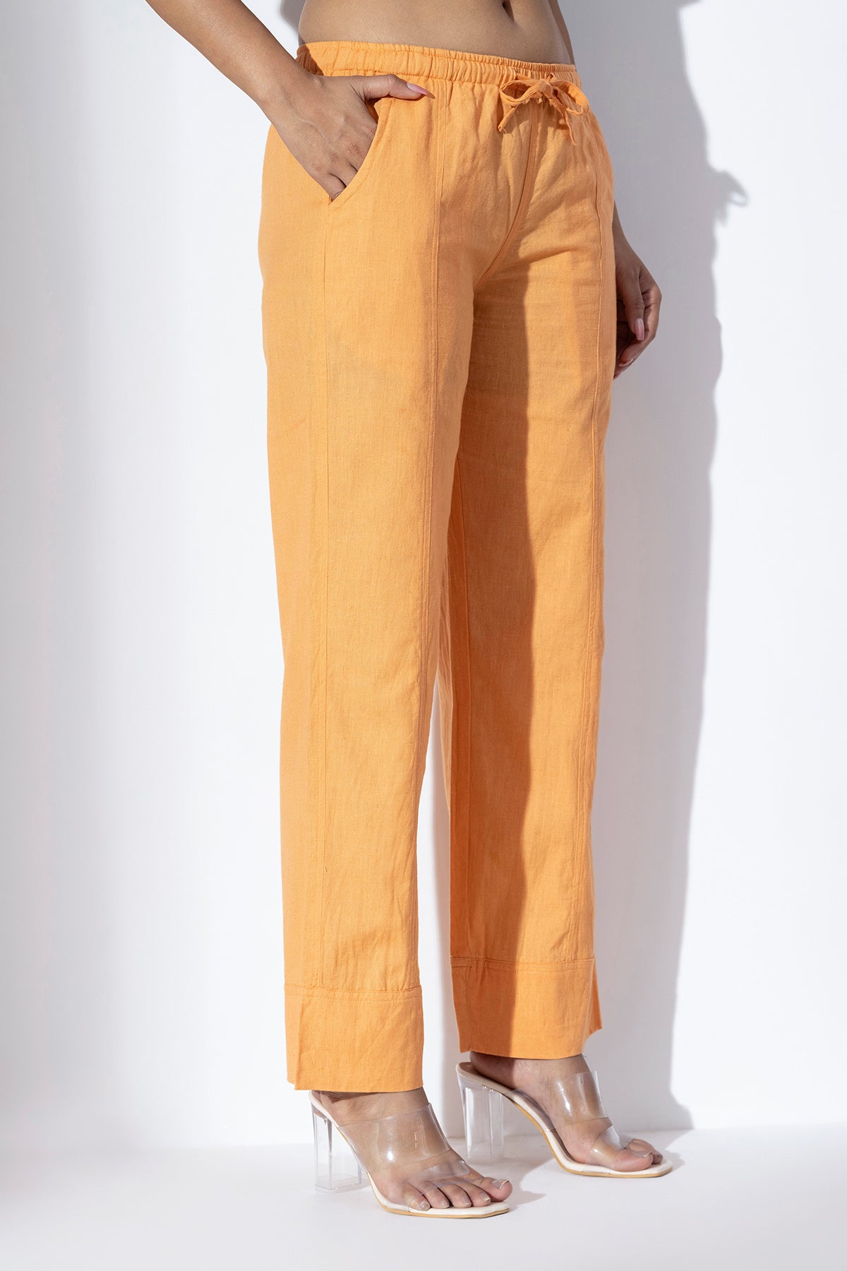 Orange Cotton Straight Pants