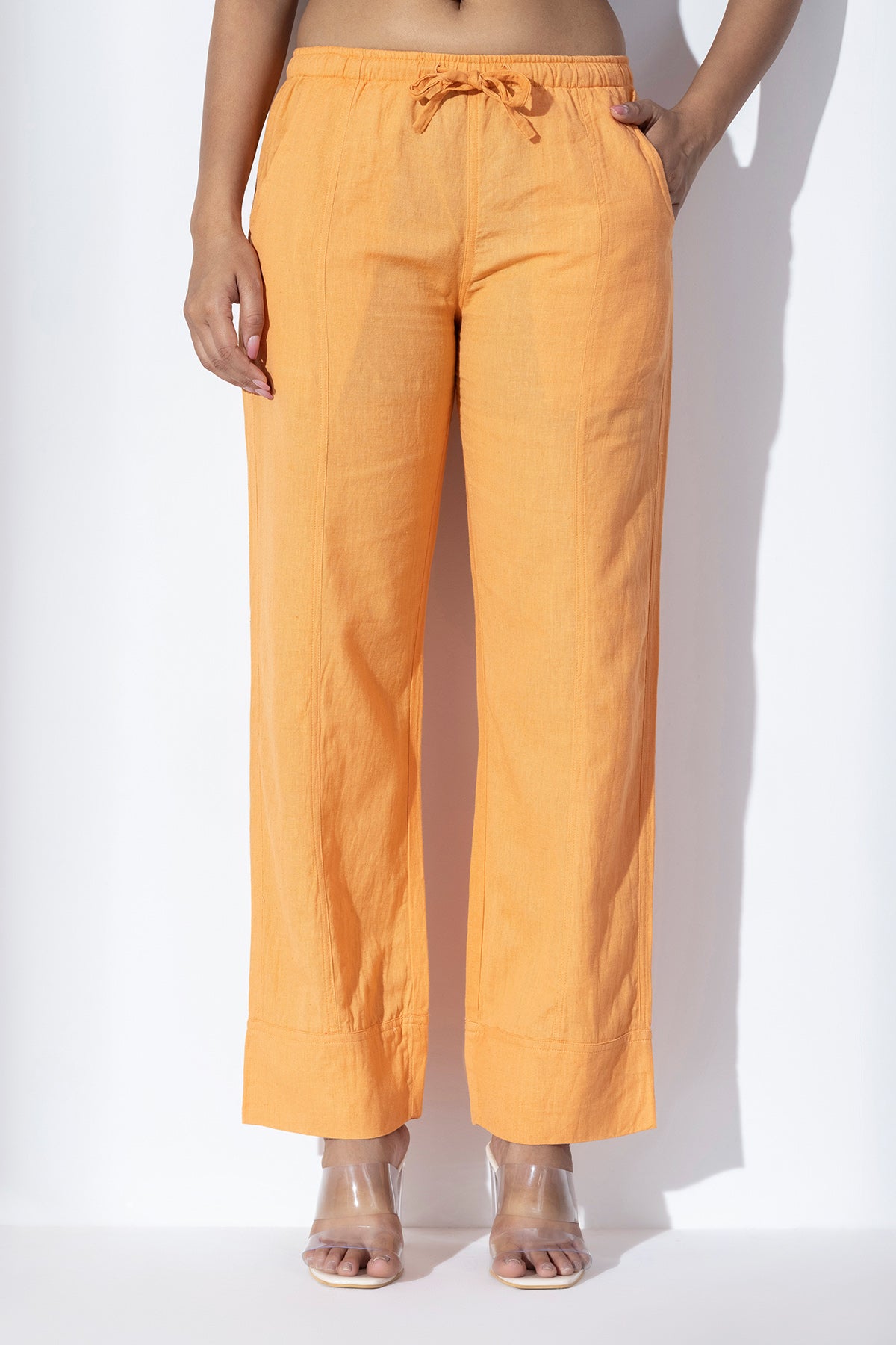 Buy Orange Cotton Straight Pants by Markkah Studio for Women online at ScrollnShops