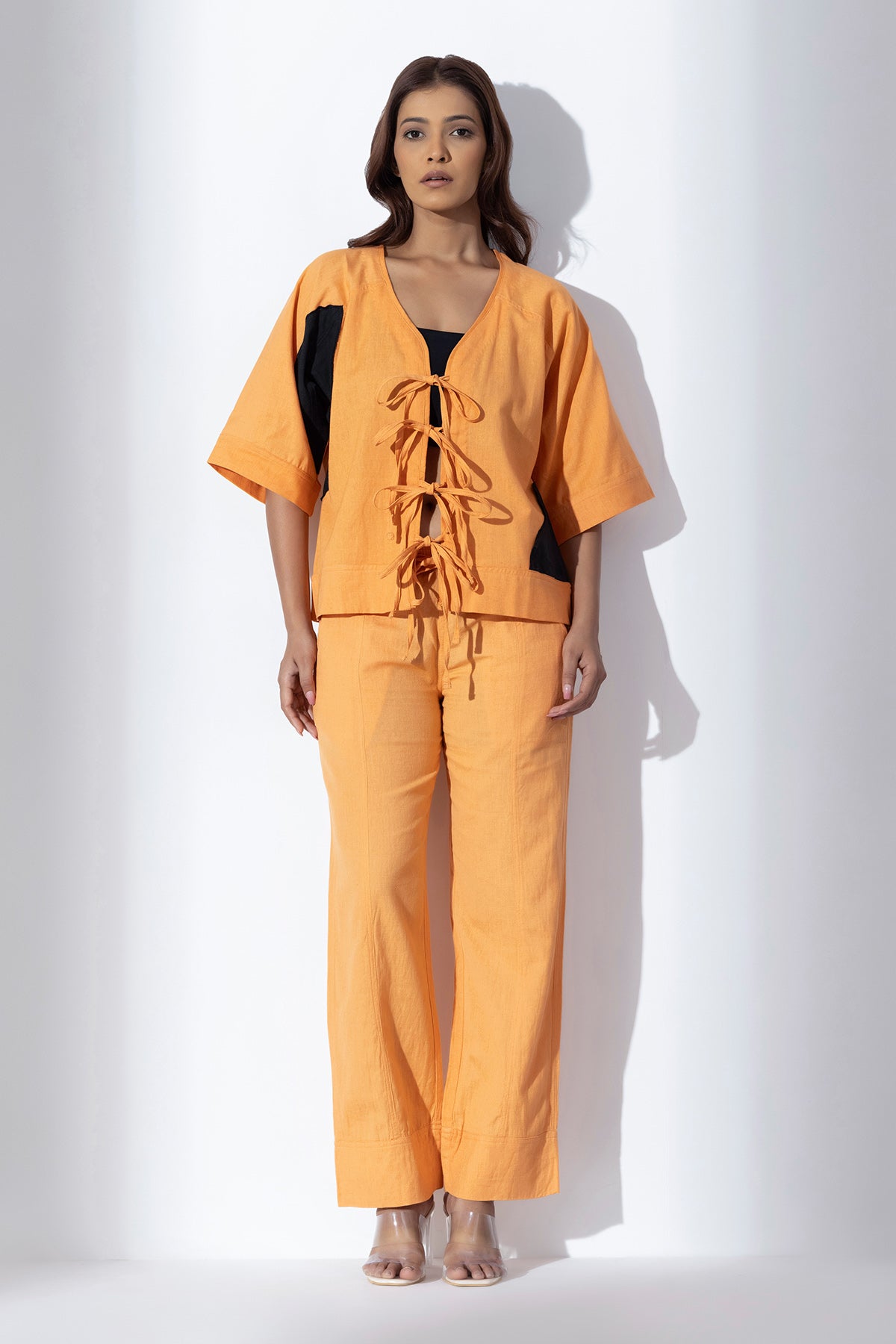 Orange Cotton Straight Pants