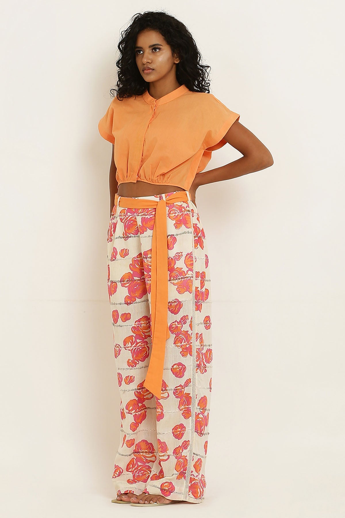 Designer Kusmi Ignite Summer Vibes: Orange Handwoven Co-ord For Women at ScrollnShops