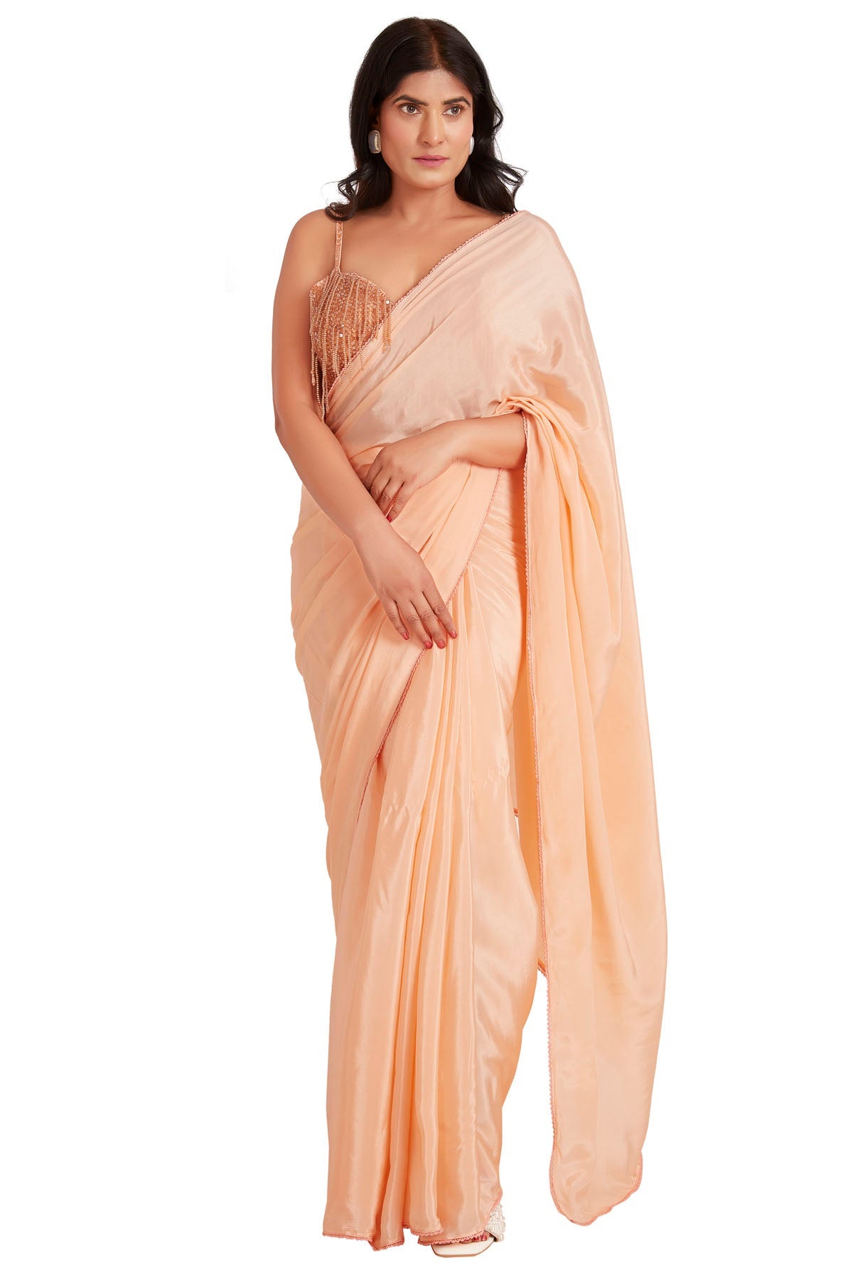 Vastra by Mala Munde Orange Crystal Embroidered Saree for women online at ScrollnShops