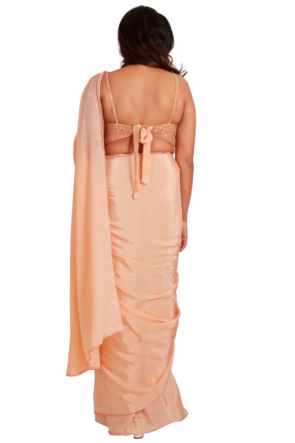 Orange Crystal Embroidered Saree