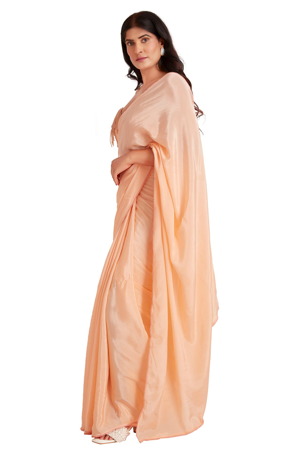 Orange Crystal Embroidered Saree