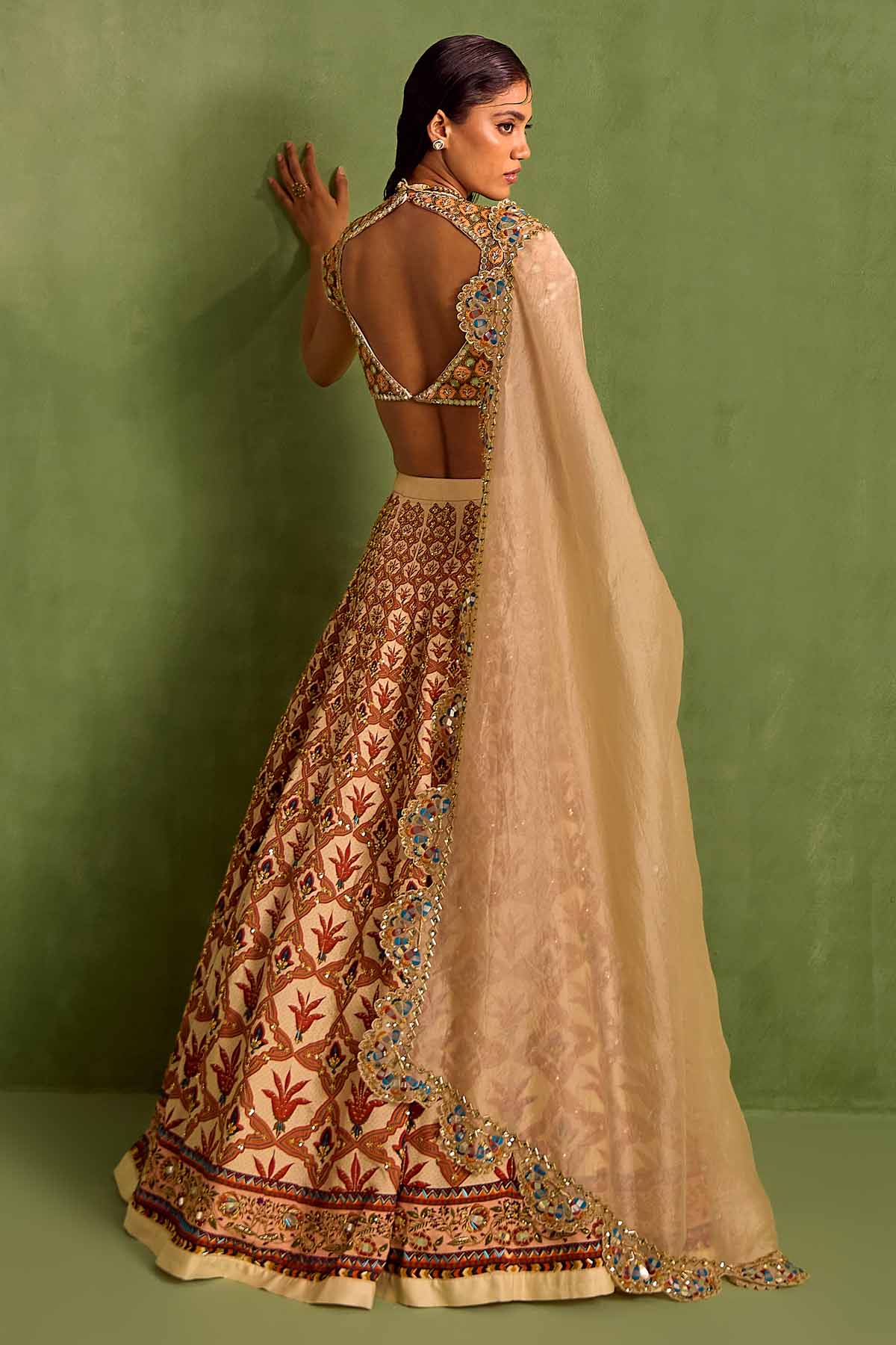 Orange Digital Print Lehenga Set