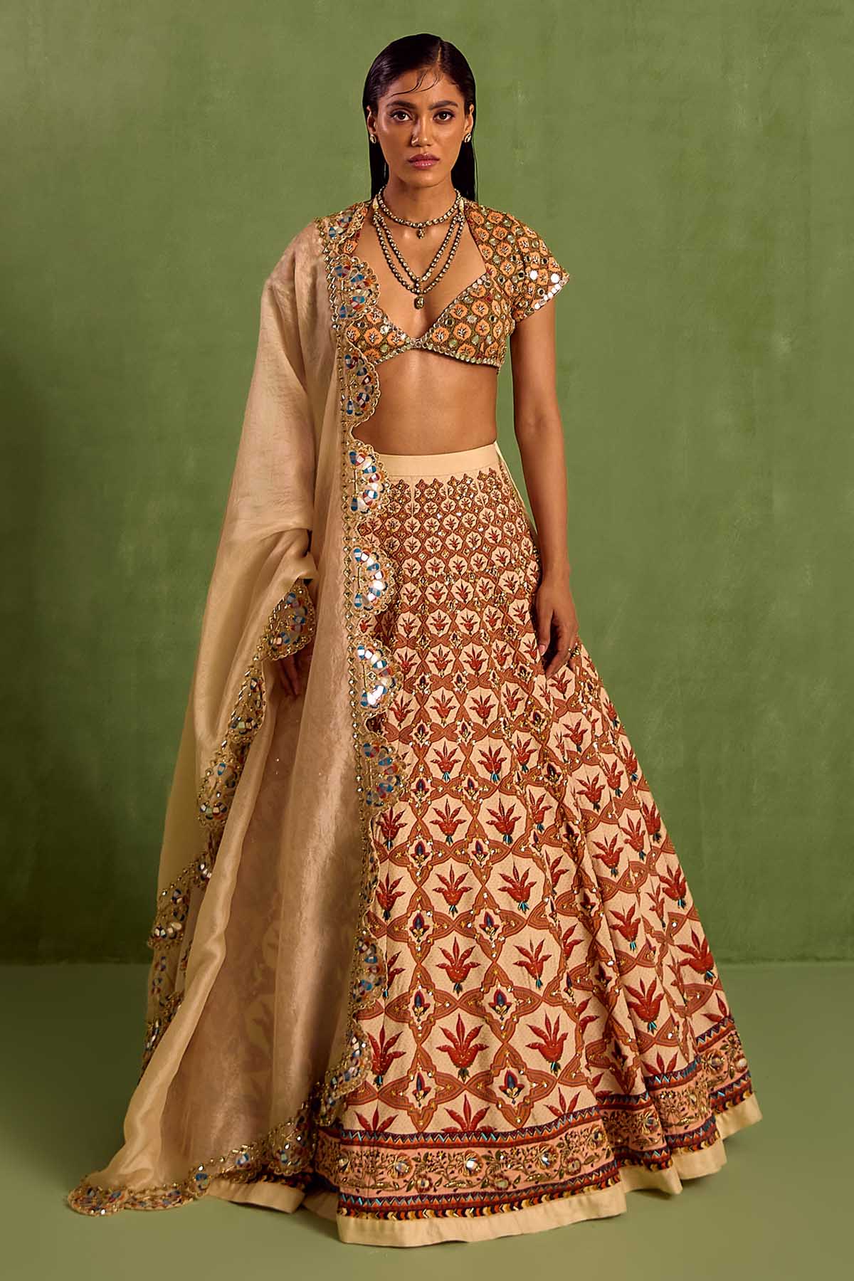 Designer Neha Khullar Orange Digital Print Lehenga Set for Women Online