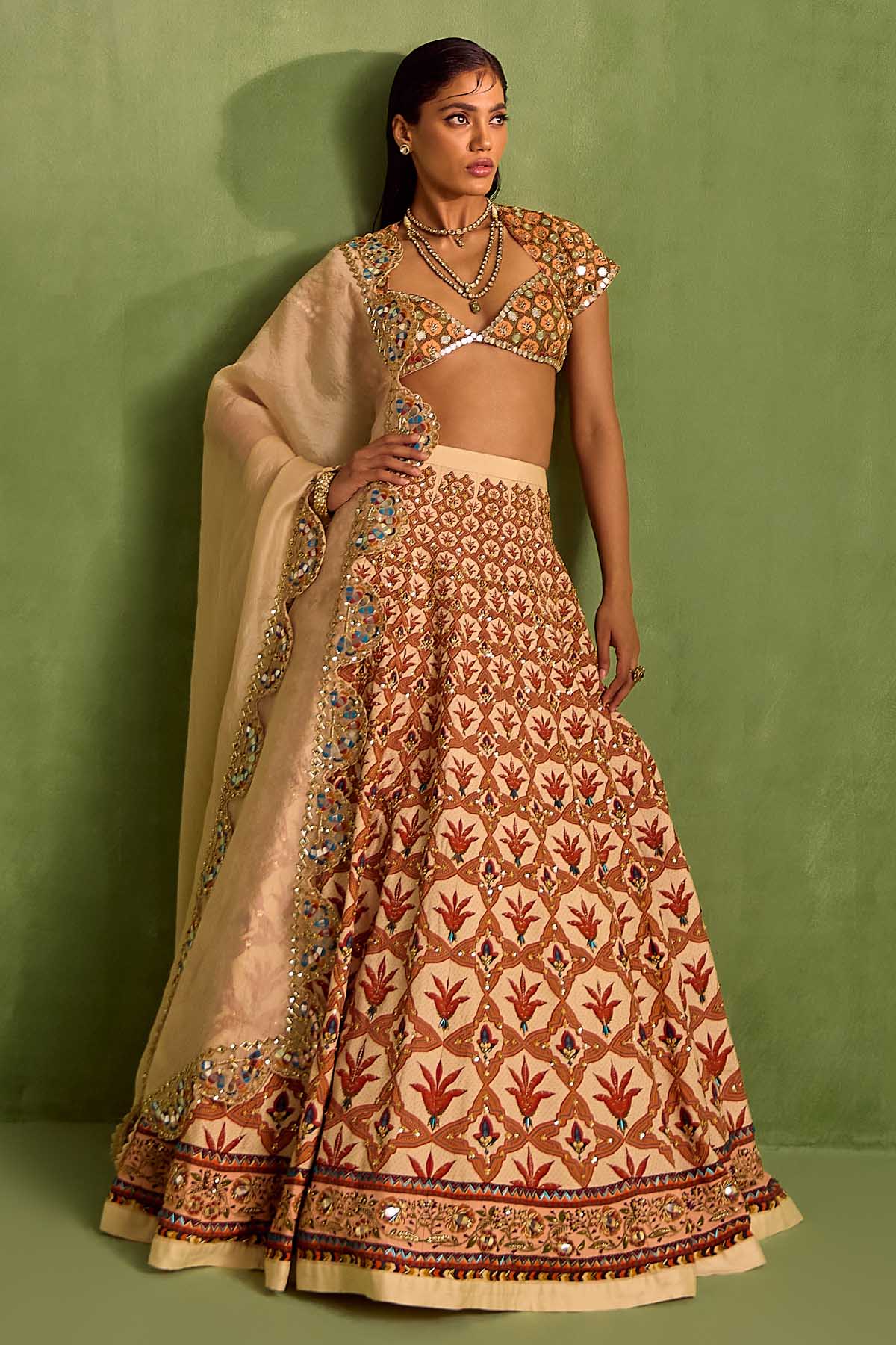 Orange Digital Print Lehenga Set