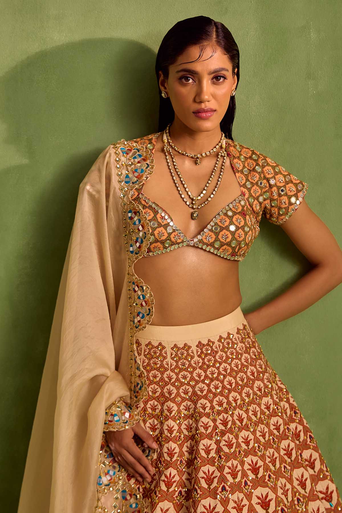 Orange Digital Print Lehenga Set