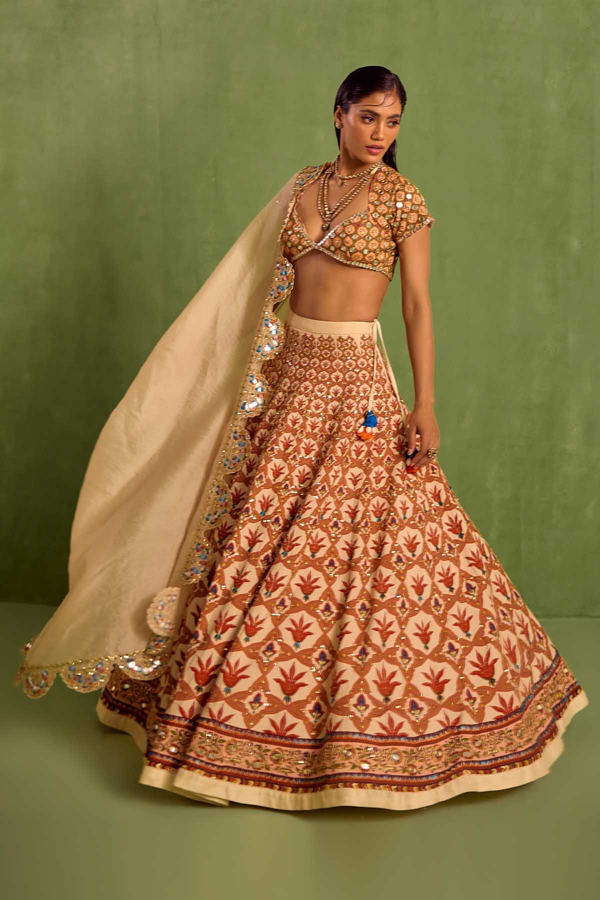 Orange Digital Print Lehenga Set