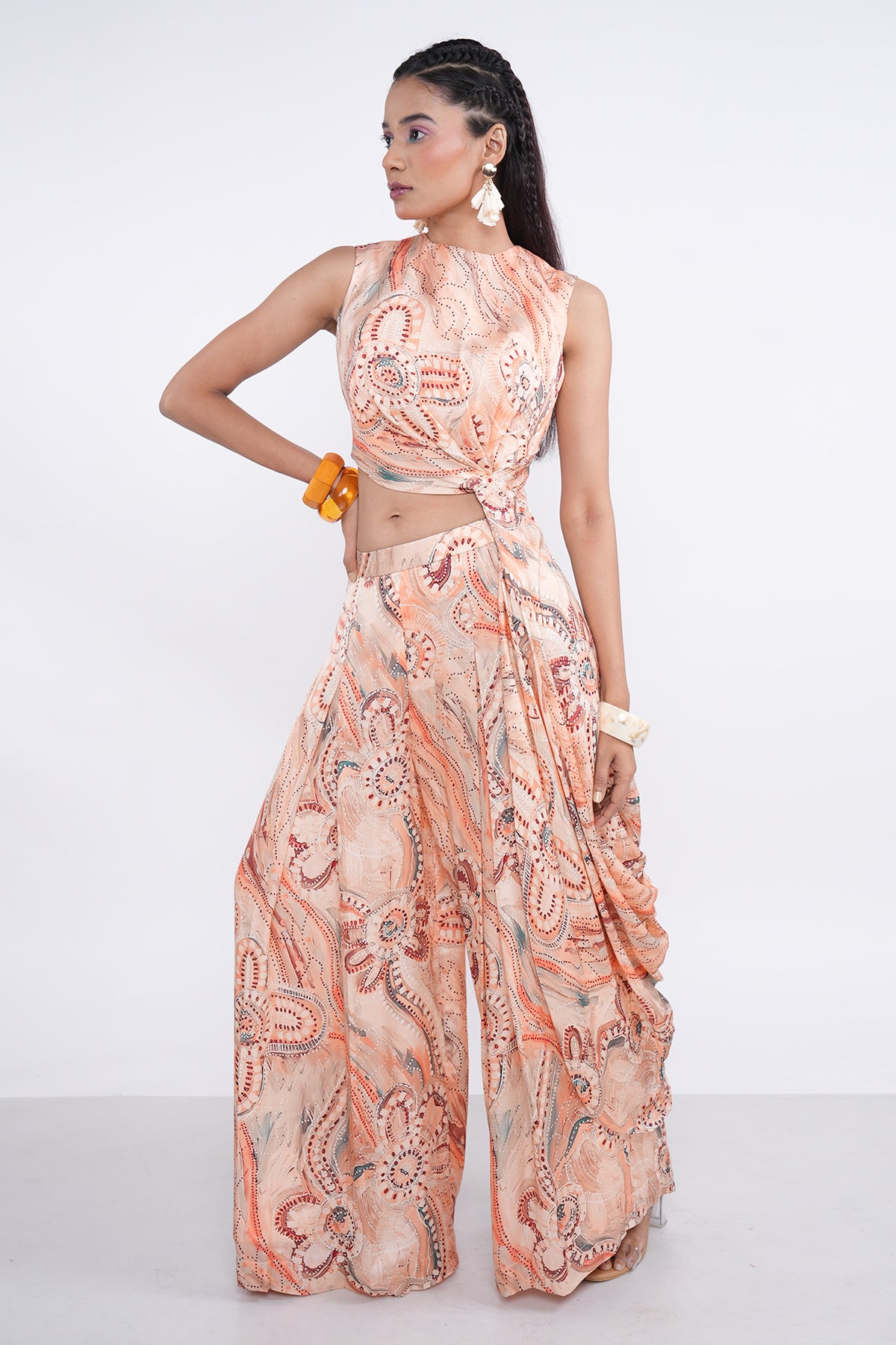 Orange Drape Cowl Top & Pants