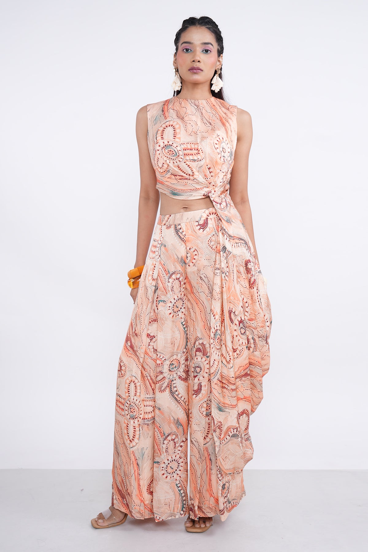 Orange Drape Cowl Top & Pants