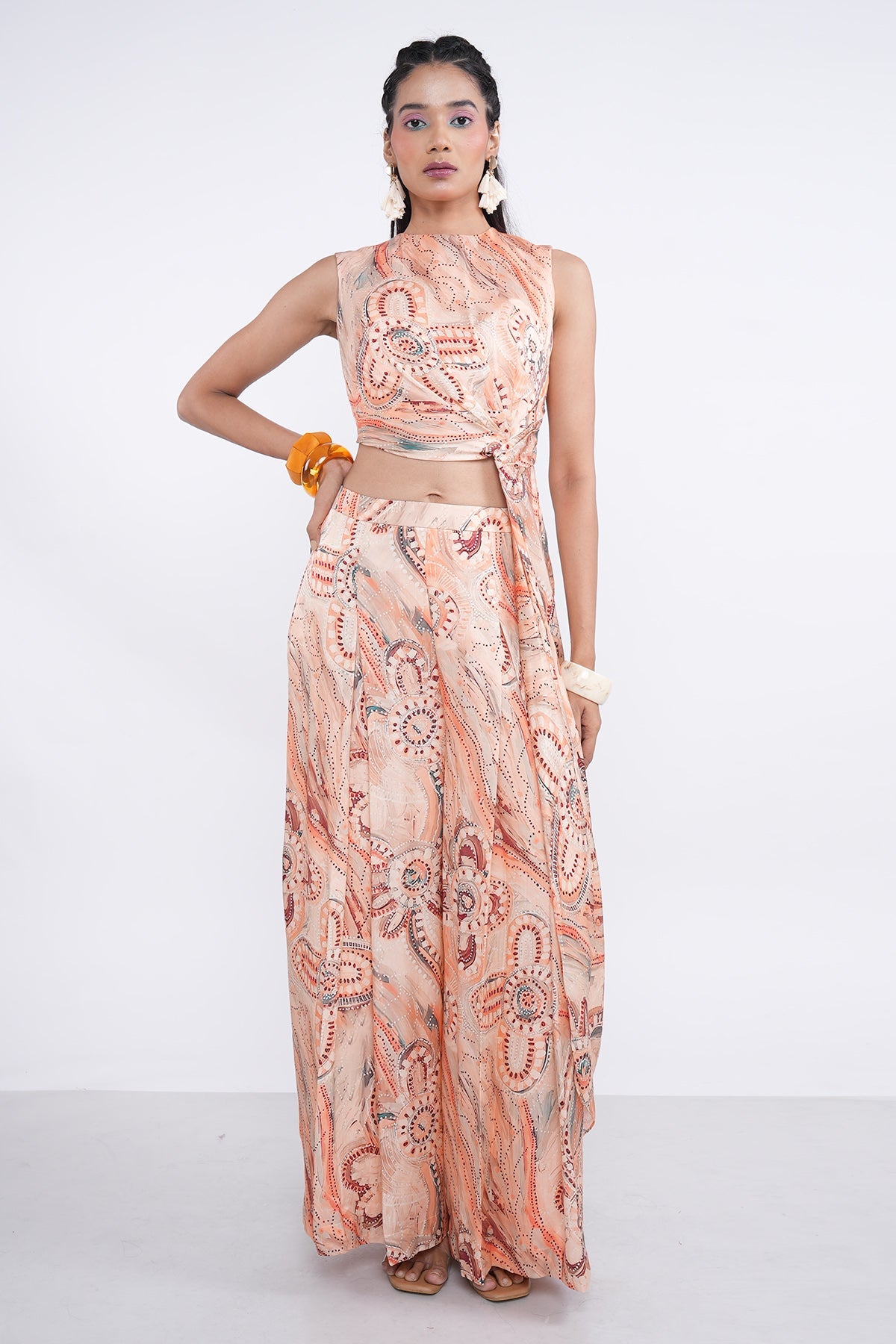 Buy Orange Drape Cowl Top & Pants by Demira for women online at ScrollnShops
