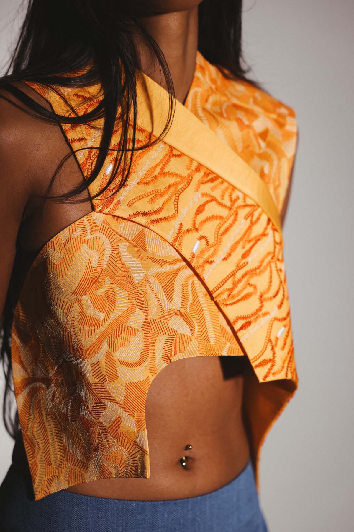Orange Draped Backless Top