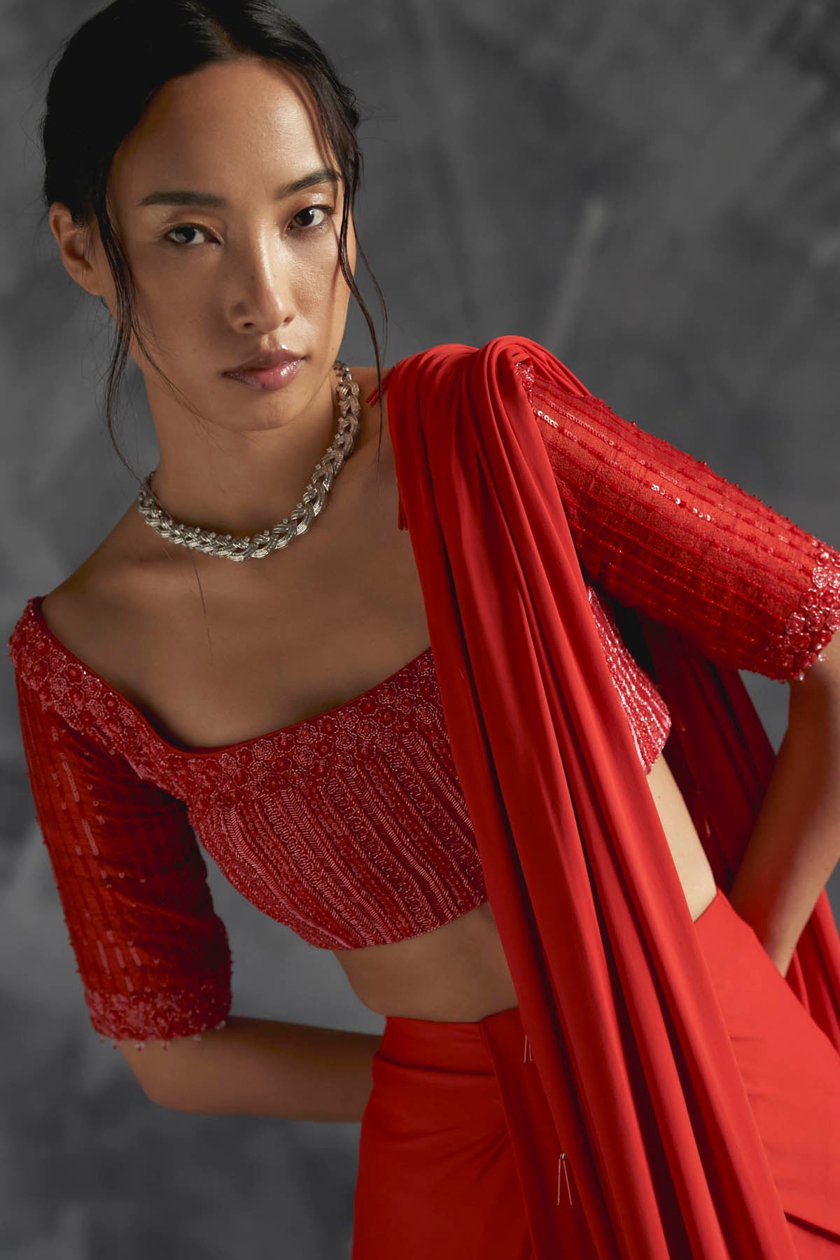 Orange Draped Indo-Western Set