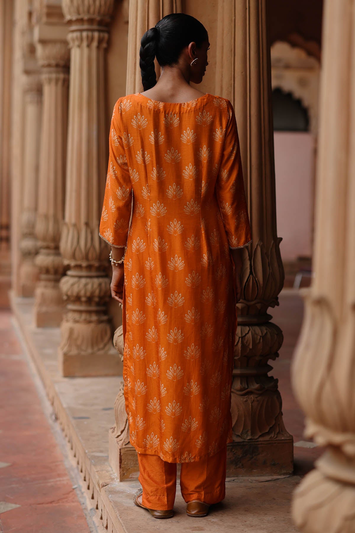 Orange Dupion Silk Kurta Set