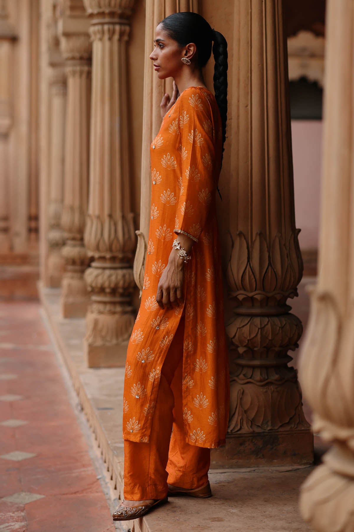 Orange Dupion Silk Kurta Set