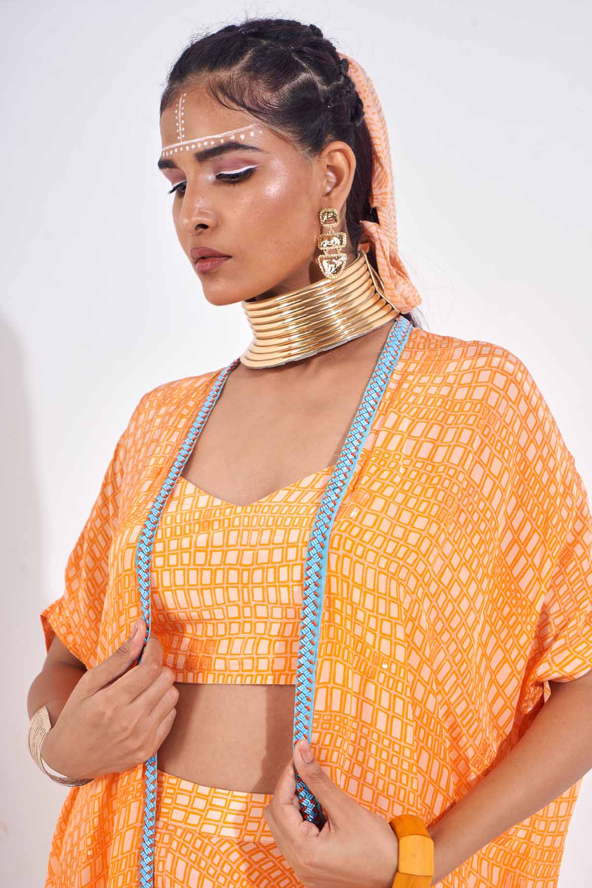 Orange Embellished Cape & Top