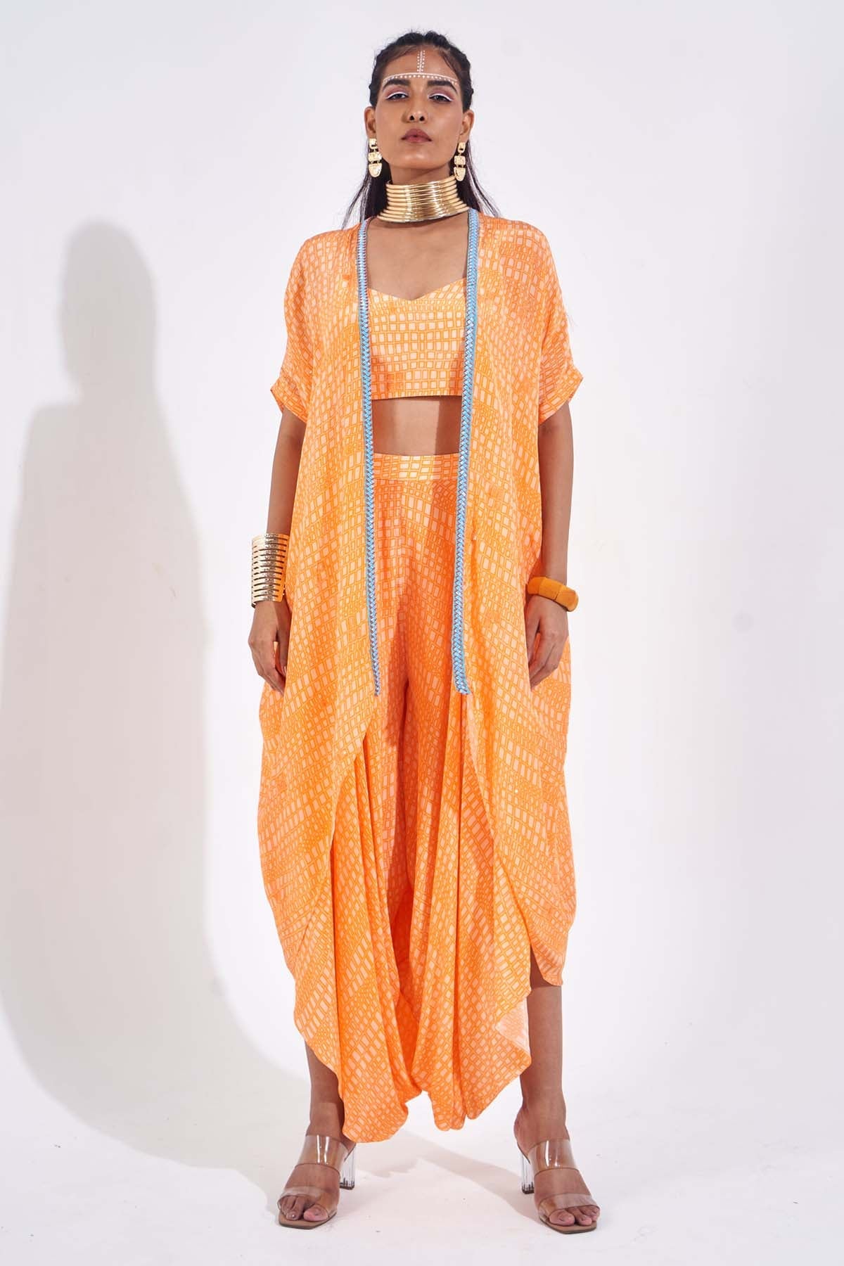 Demira Orange Embellished Cape & Top for women online at ScrollnShops