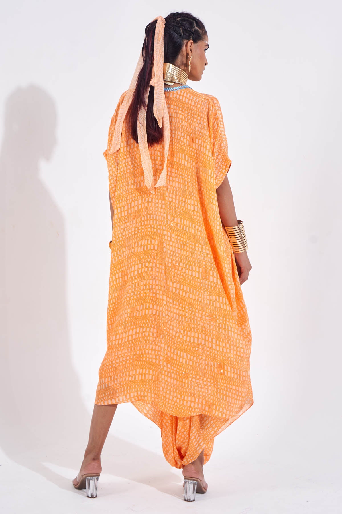 Orange Embellished Cape & Top