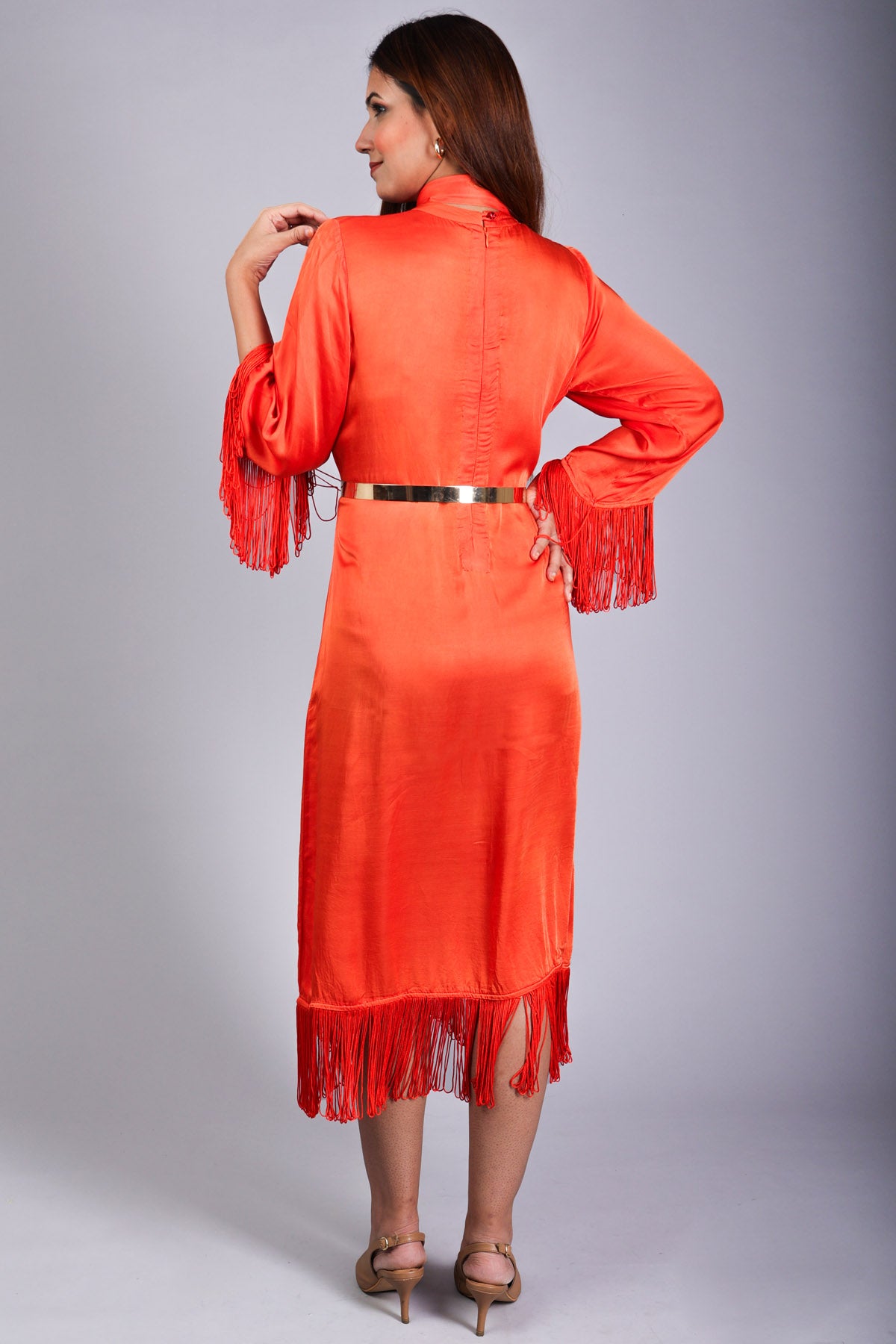 Orange Embellished Fringe Dress